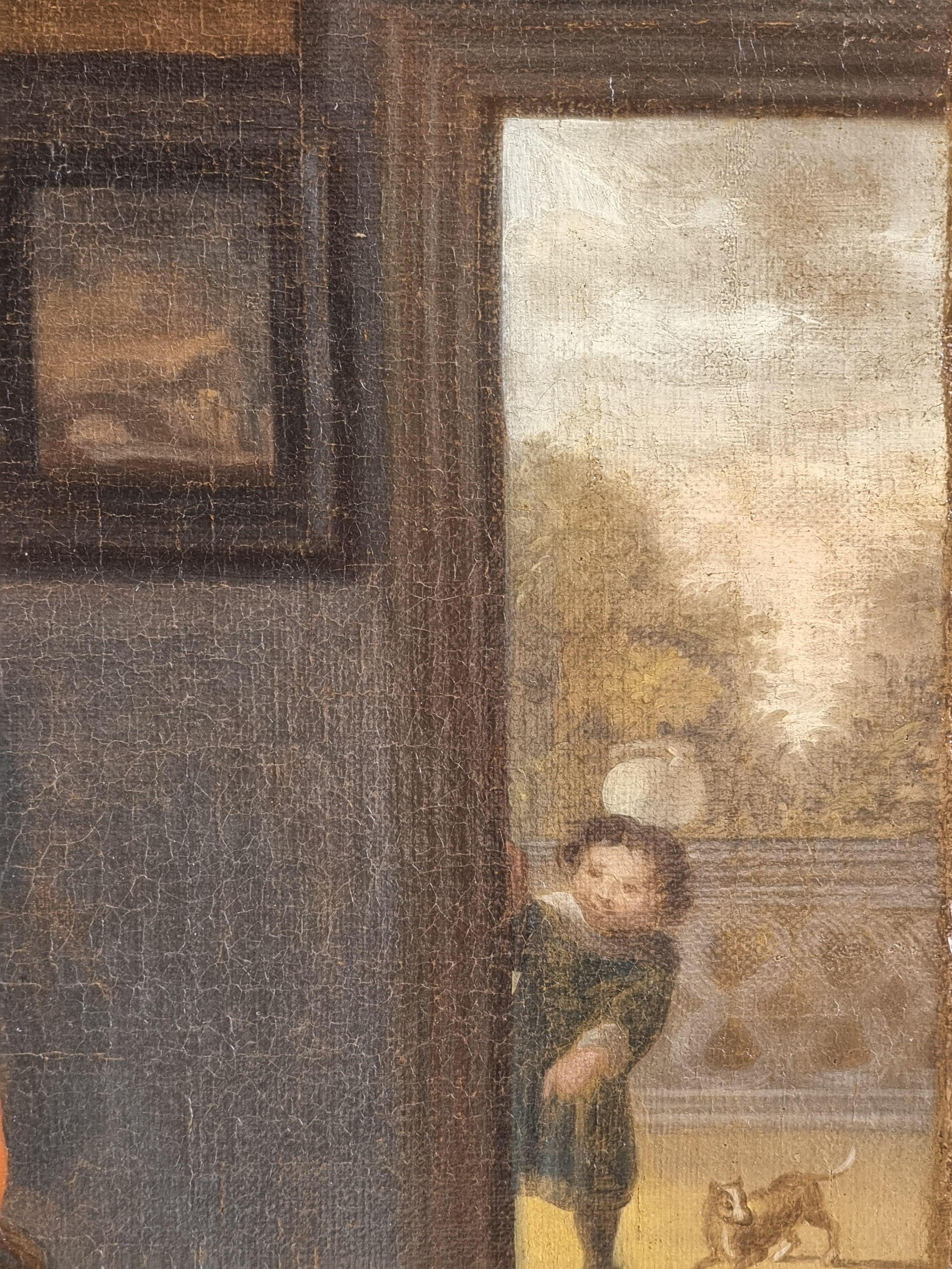 Interno elegante con gentiluomo musicista, dama e cane – Scuola olandese del XVI in vendita 2