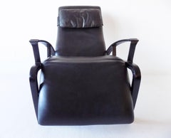 Interprofil IP84S Black Leather Reclining Chair by Ferdinand A. Porsche