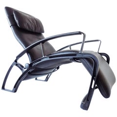 Vintage Interprofil IP84S Black Leather Reclining Chair by Ferdinand A. Porsche