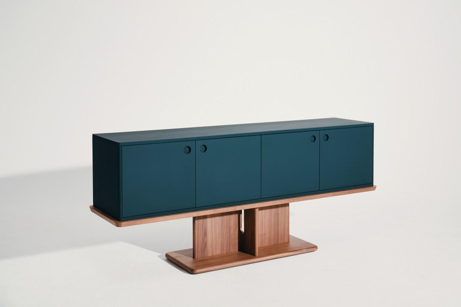 Intersection Commode by Neri&Hu
Dimensions: W 201.8 x D 49 x H 85 cm
Materials: Canaletto Walnut Veneer Wood
Doors: Dark green, prune, warm white lacquered mdf

Founded in 2004 by partners Lyndon Neri and Rossana Hu, Neri&Hu Design and Research