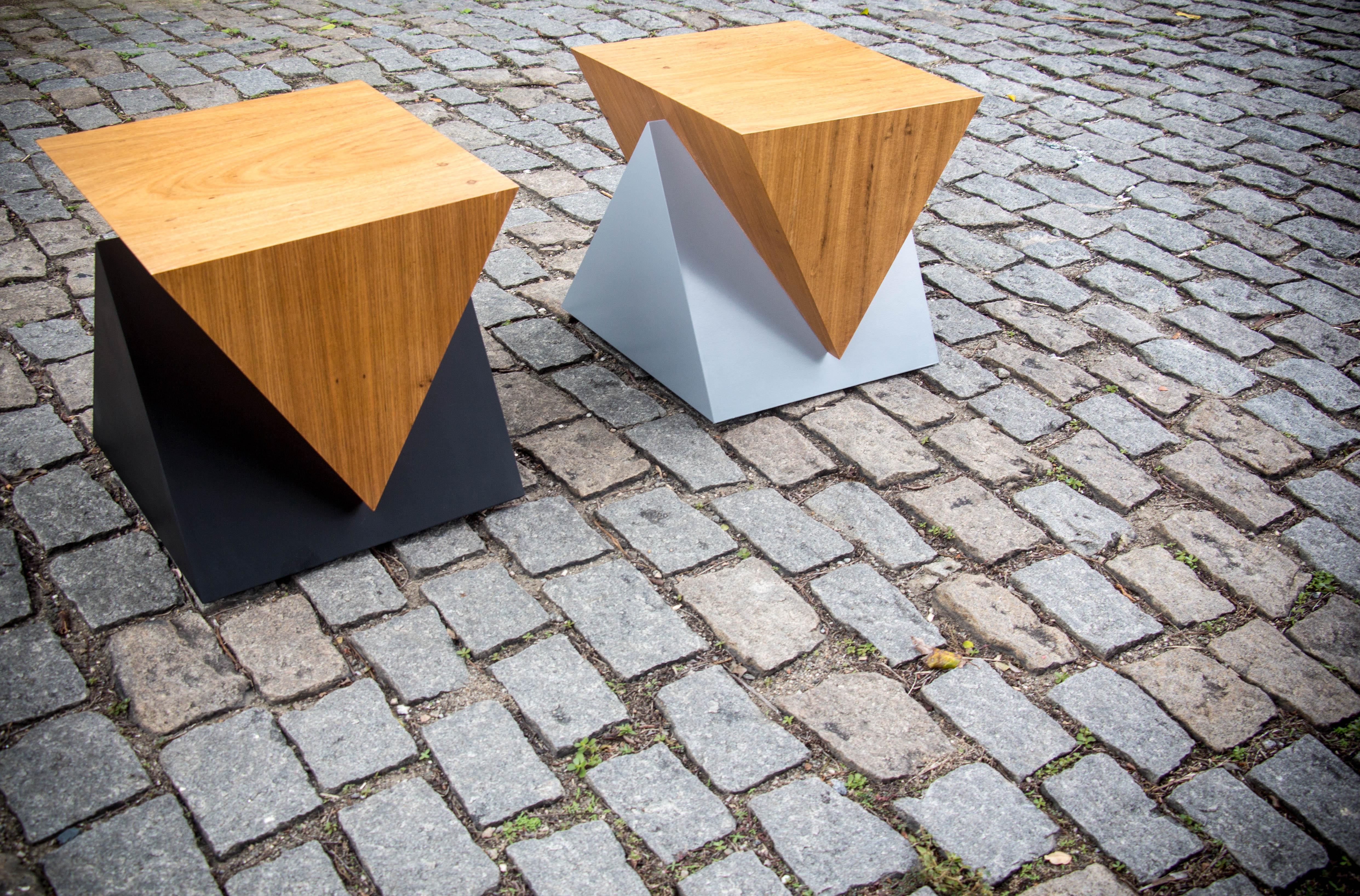 Minimalist piece made of freijó wood veneer and lacquered wood. 
It has multiple functionality: A single piece can be used as a bench, side table or base for glass top. In two pieces, it can be used as coffee table.