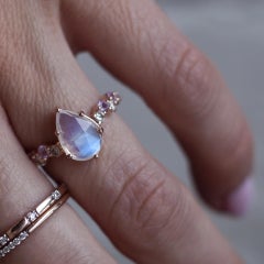 Intertwine Ring in 14K Gold, Moonstone & Diamonds by Anastassia Sel Jewelry