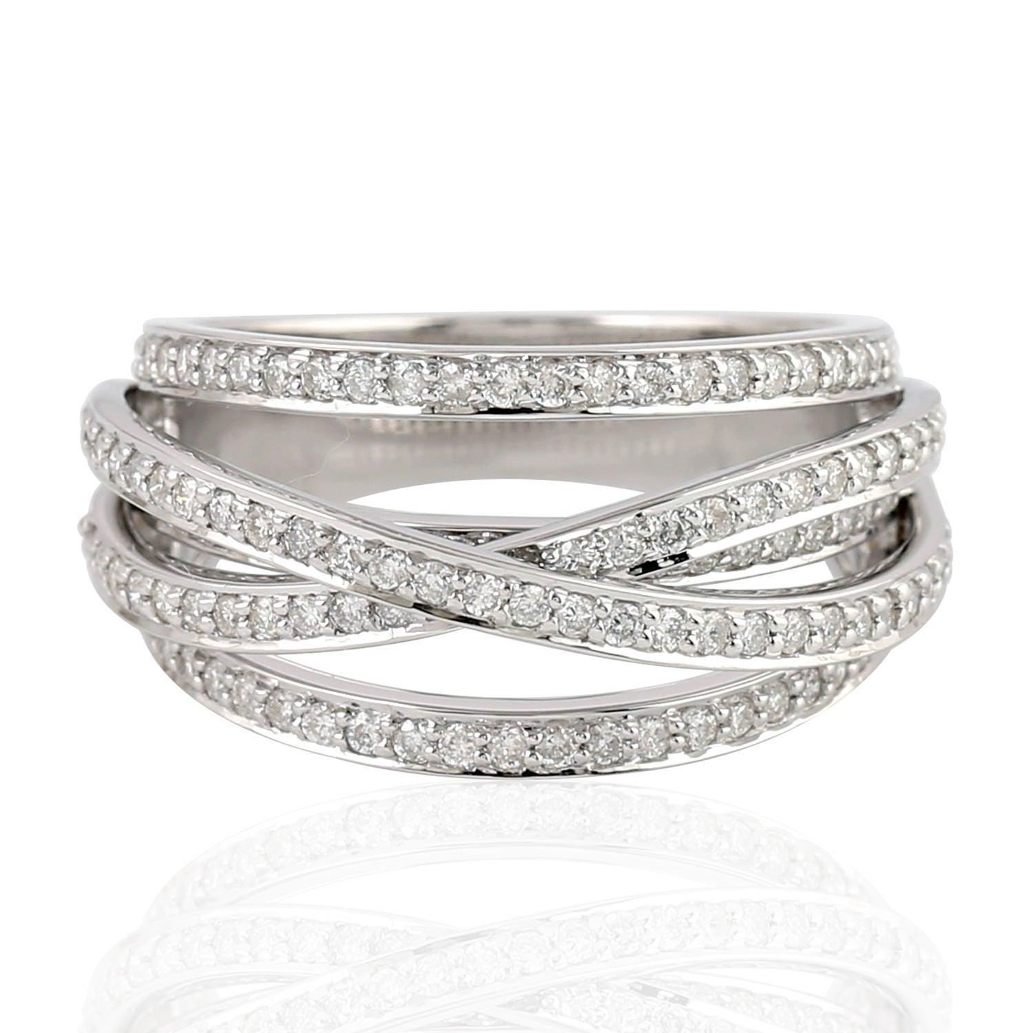 For Sale:  Intertwined 18 Karat Gold Diamond Engagement Ring 4