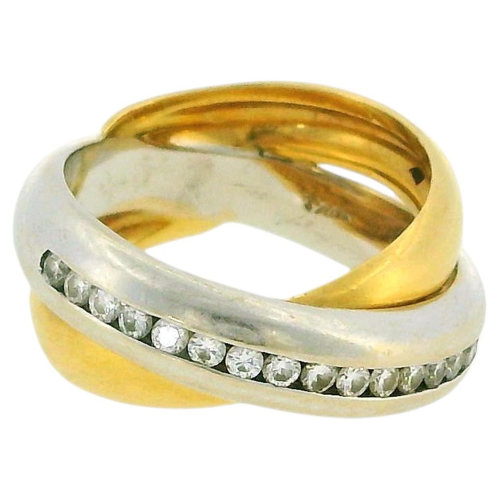 Intertwined 18k White & Yellow Gold Ring with Diamonds For Sale