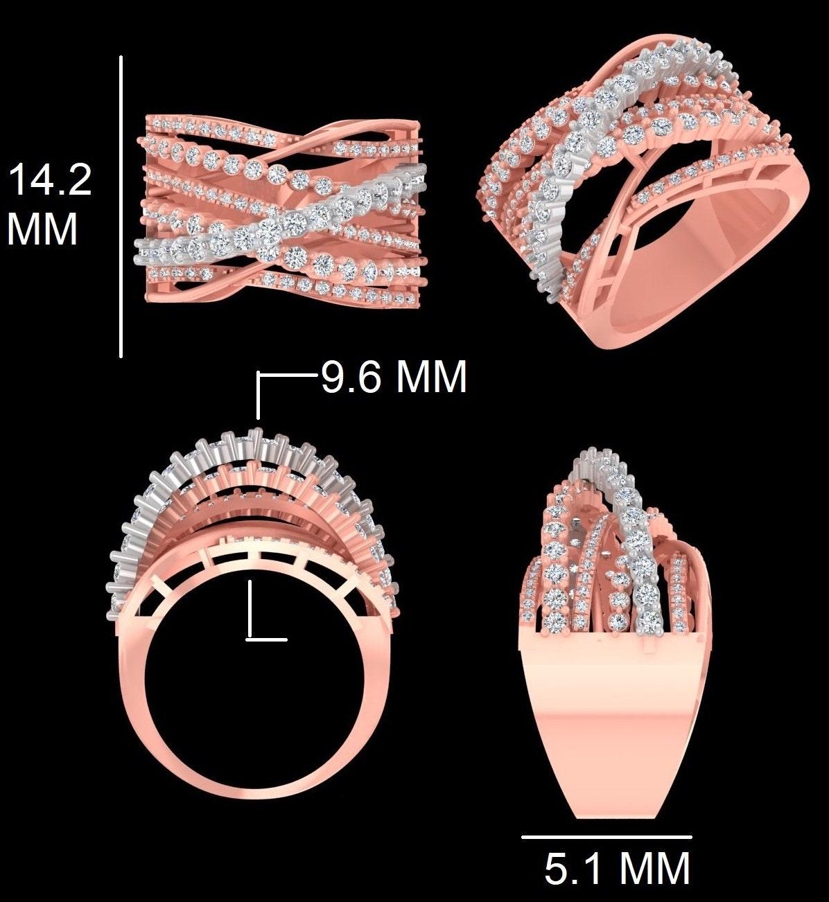 Bague à anneaux entrelacés en or massif 14 carats avec diamants certifiés en vente 2