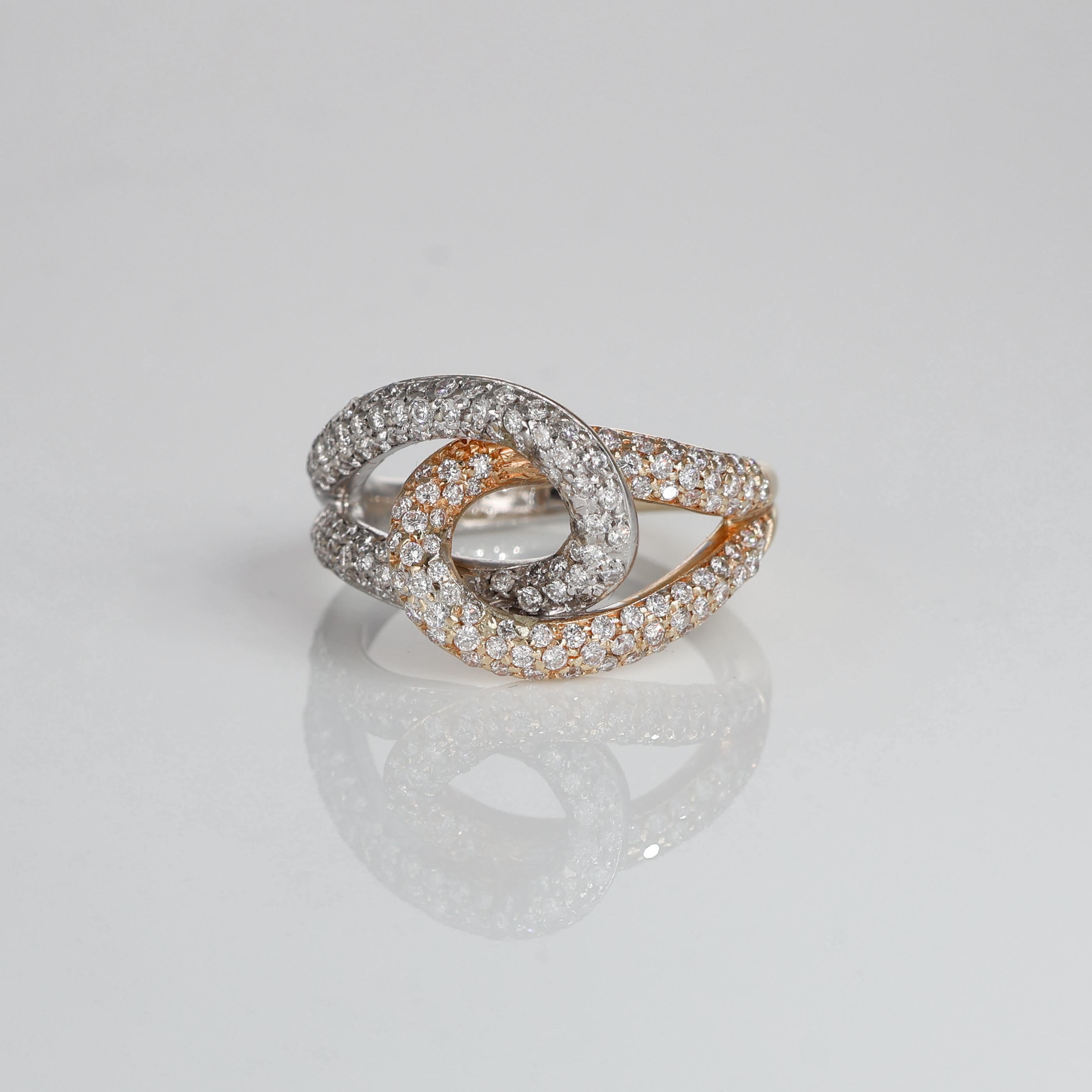 IMPORTANT NOTE:
✔ No additional costs will be added to this order.
✔ Shipping and customs duties are fully covered by us.
--------------------
A sophisticated 18K white and rose gold ring that exudes timeless elegance. Featuring intertwined loops