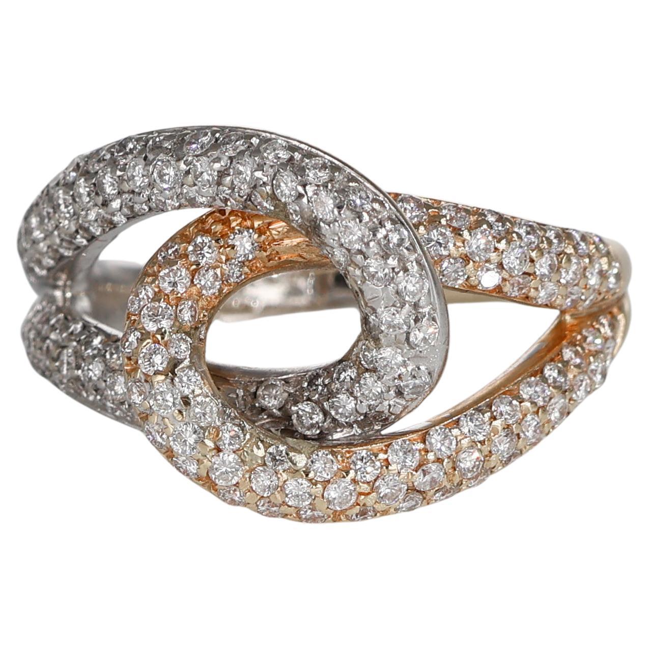Intertwined Loops White and Rose Gold Ring with Diamond Pavé