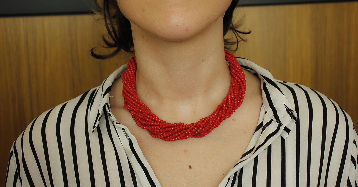 multi strand red bead necklace