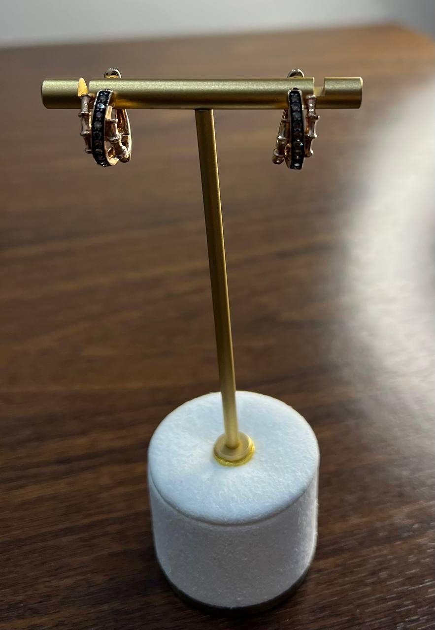 Mixed Cut Intertwined Pave-Set Champagne Champagne Diamonds 14K Rose Gold Huggie Earrings For Sale
