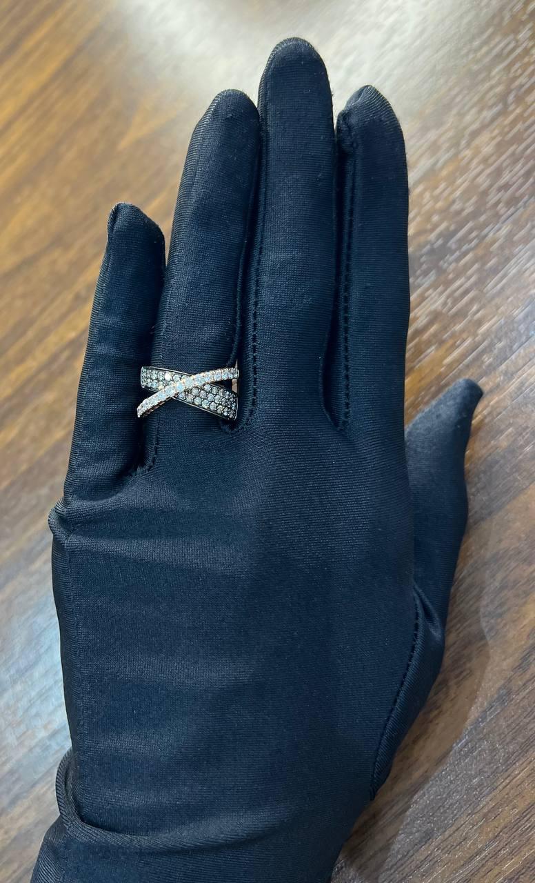 Intertwined Pave-Set White Champagne Diamonds 14K Rose Gold Statement Ring For Sale 5