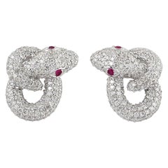 Intertwined Snake 18 Karat Gold Ruby Diamond Stud Earrings