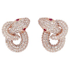 Intertwined Snake 14 Karat Ruby Diamond Stud Earrings