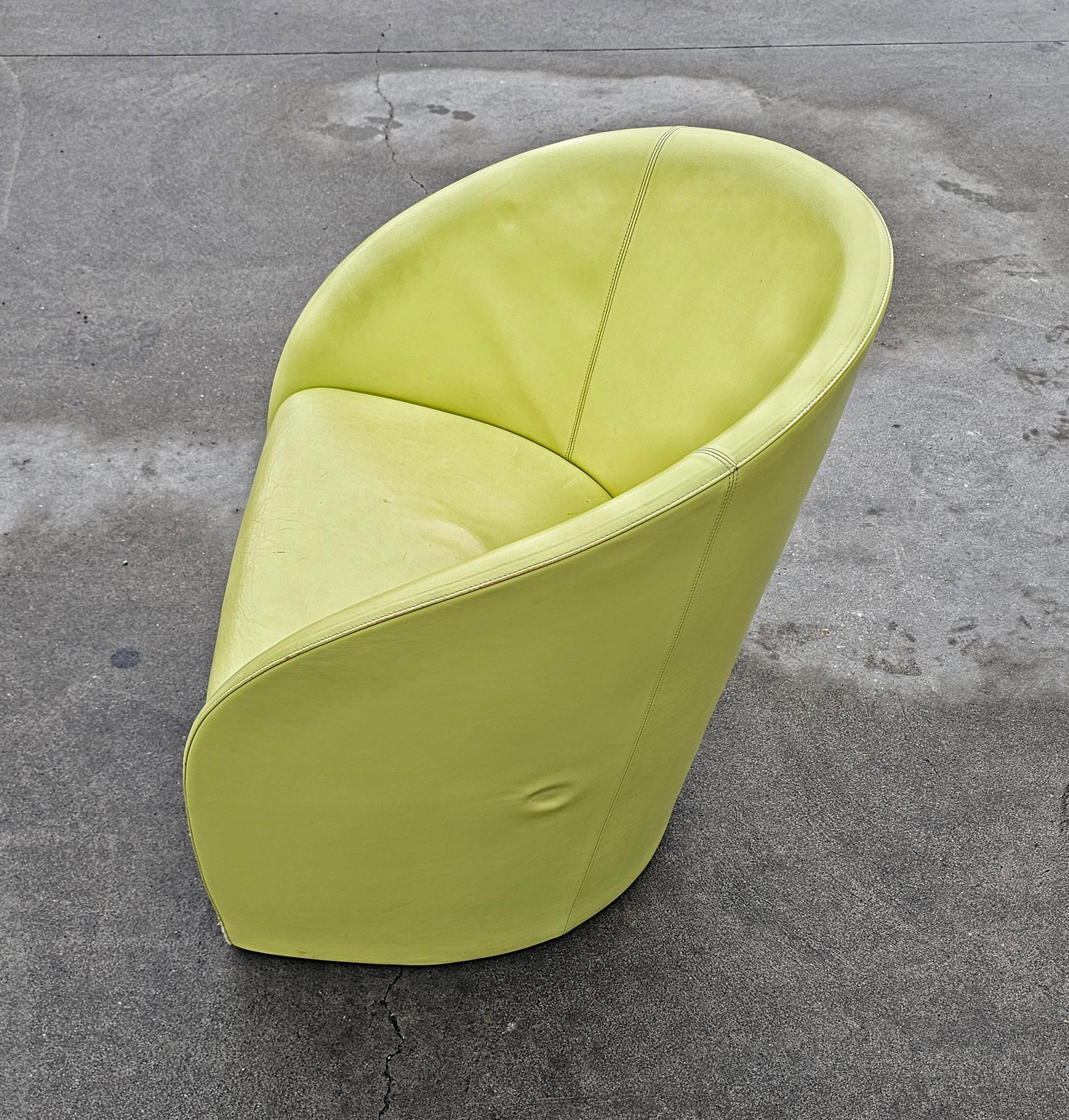 1 of 5 Intervista Club Chairs by Poltrona Frau in Chartreuse Leather, Italy 1989 For Sale 5