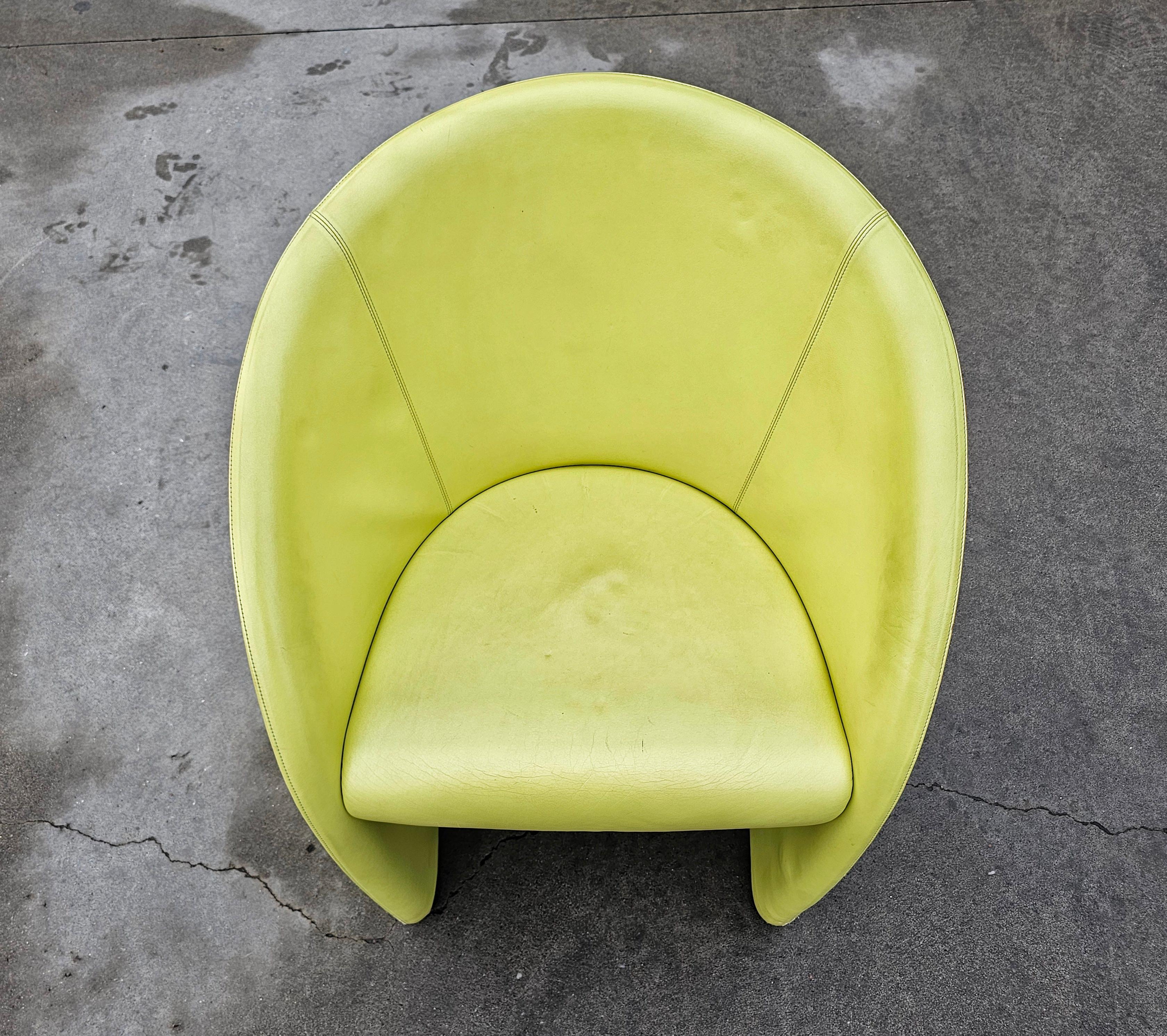 1 of 5 Intervista Club Chairs by Poltrona Frau in Chartreuse Leather, Italy 1989 For Sale 7
