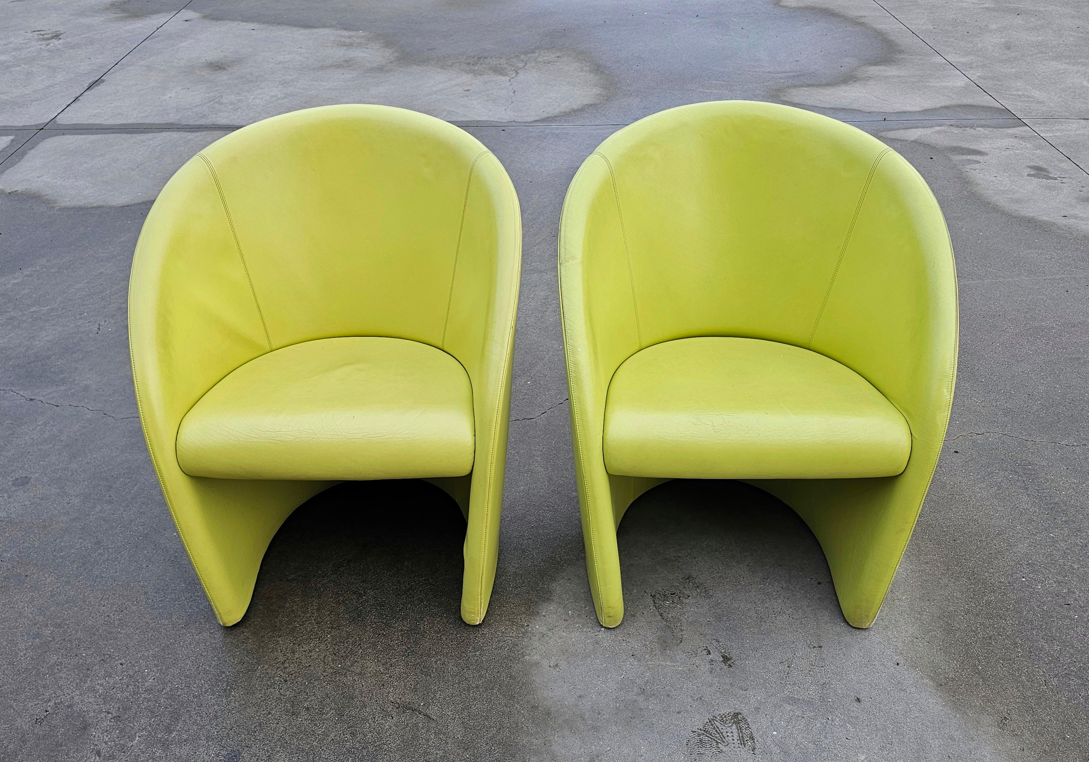In this listing you will find 5 very rare postmodern club chairs model 