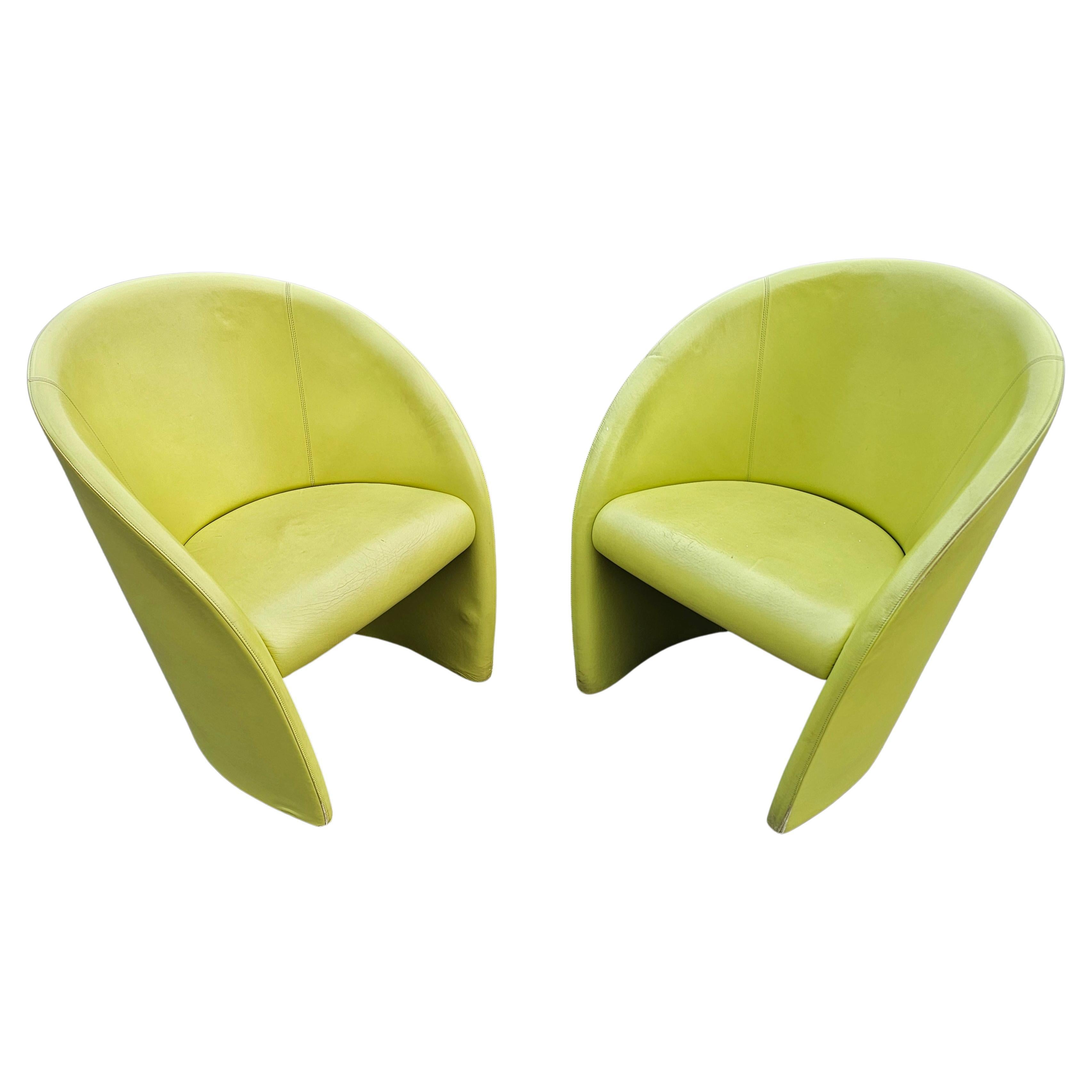 1 of 5 Intervista Club Chairs by Poltrona Frau in Chartreuse Leather, Italy 1989 For Sale