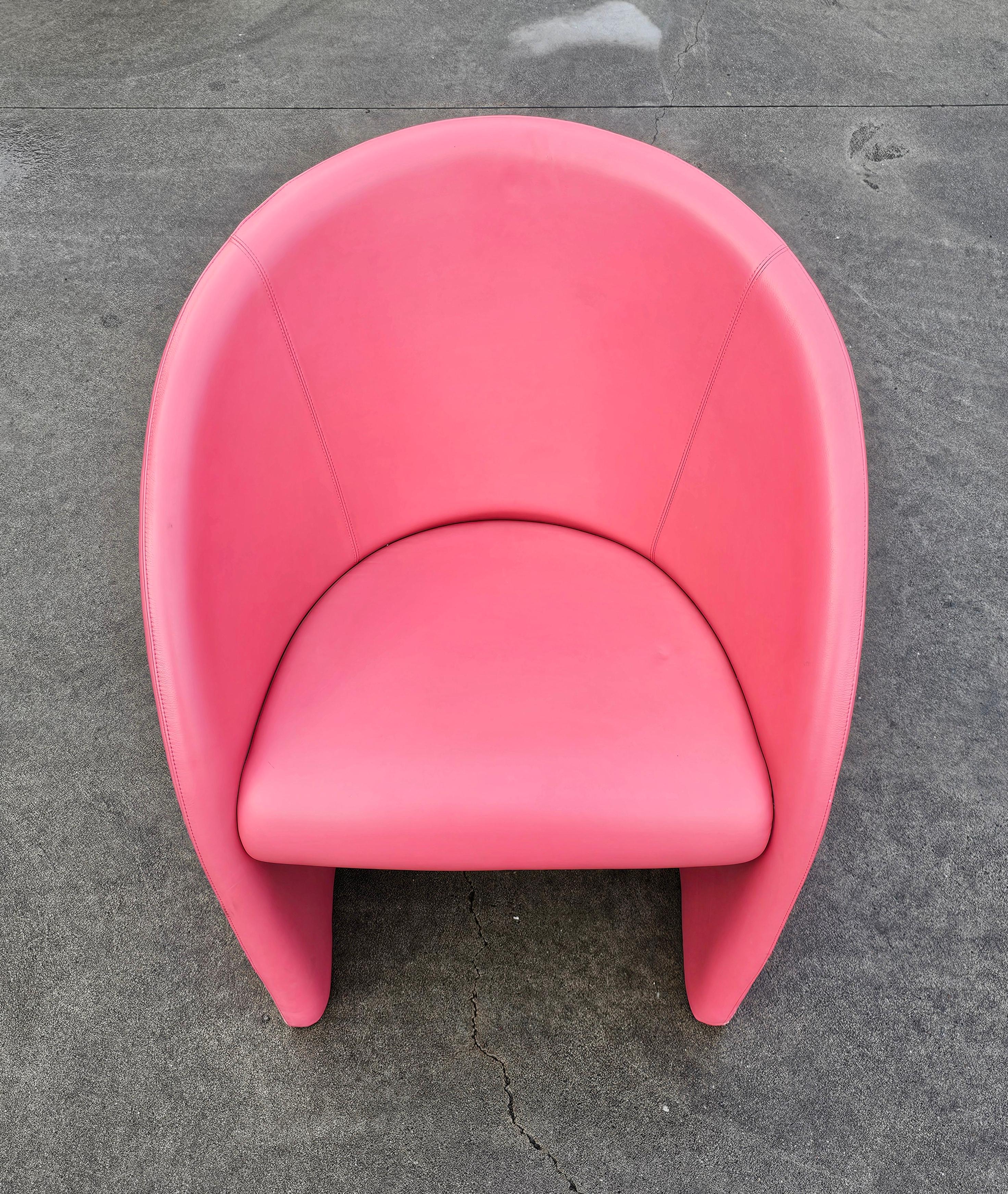 1 of 8 Intervista Club Chairs by Poltrona Frau in Pink Leather, Italy 1989 For Sale 4