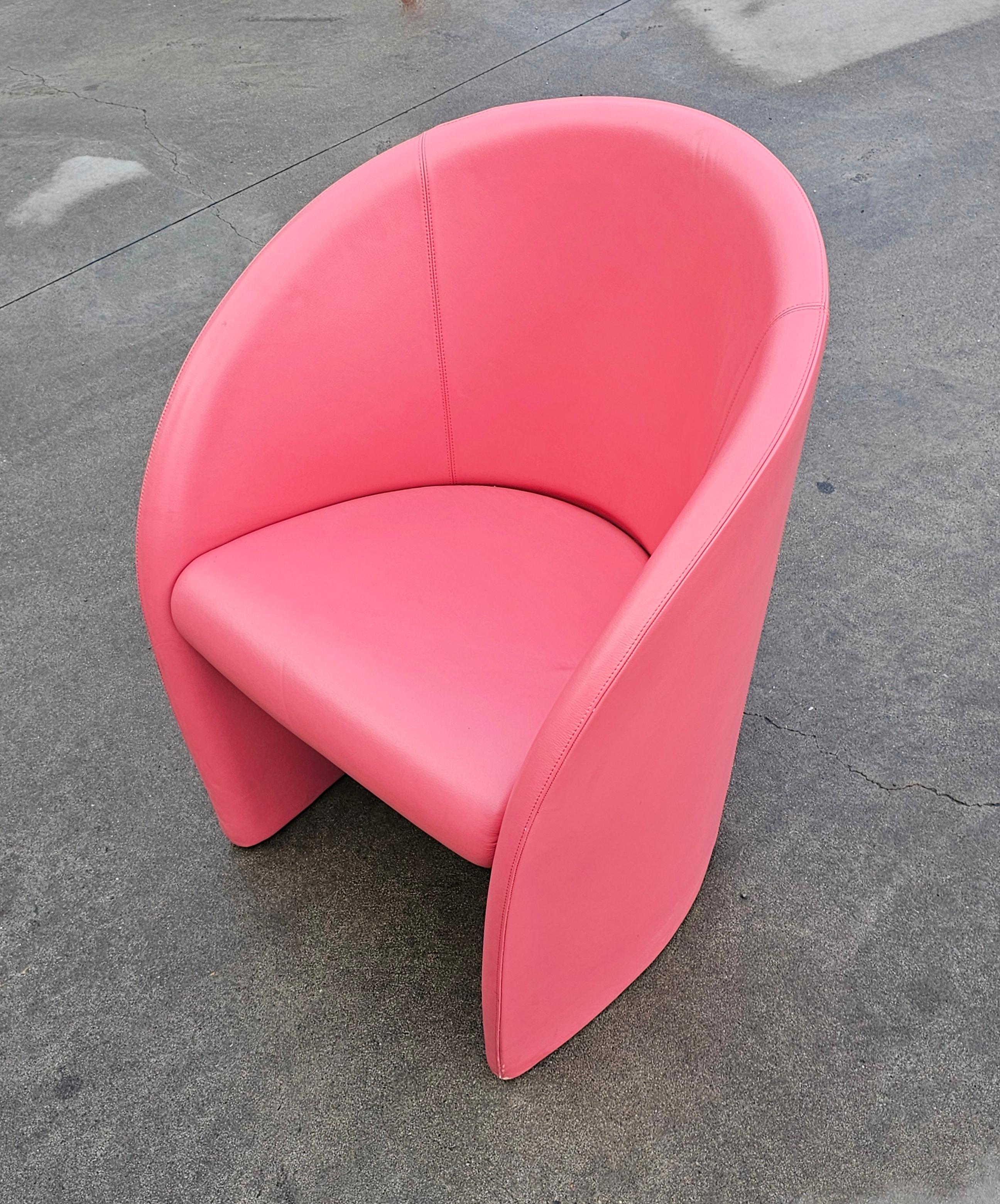 Italian 1 of 8 Intervista Club Chairs by Poltrona Frau in Pink Leather, Italy 1989 For Sale