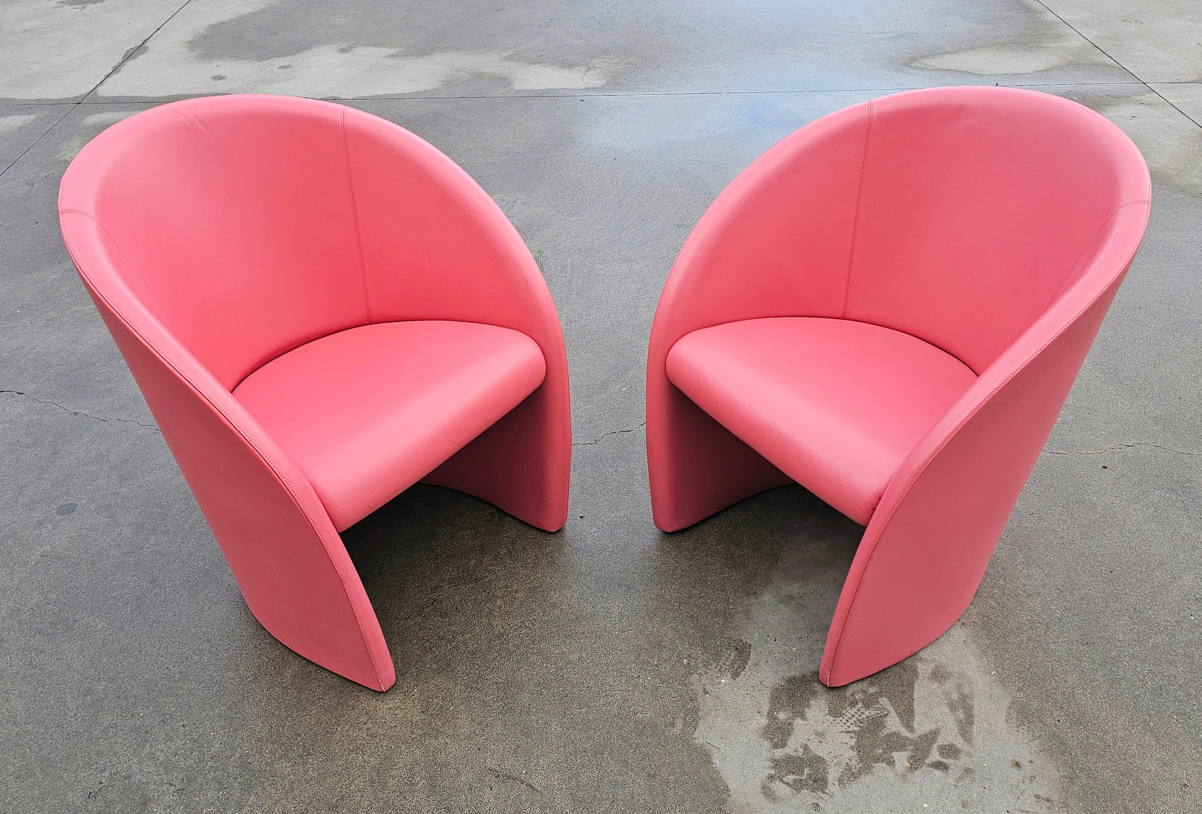 1 of 8 Intervista Club Chairs by Poltrona Frau in Pink Leather, Italy 1989 In Good Condition For Sale In Beograd, RS