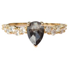 Interwine Pear Salt & Pepper Diamond Ring in 14K Gold by Anastassia Sel Jewelry