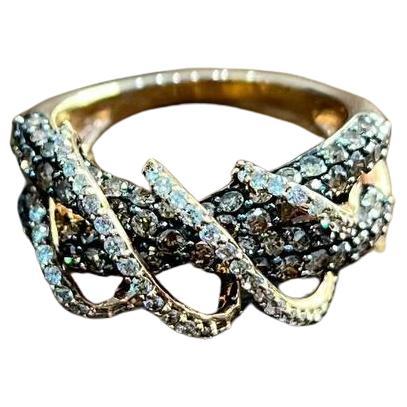 Interwoven Pave Set Champagne Brown White Diamonds 14K Rose Gold Statement Ring