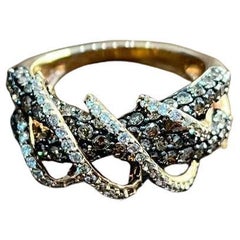 Interwoven Pave Set Champagne Brown White Diamonds 14K Rose Gold Statement Ring