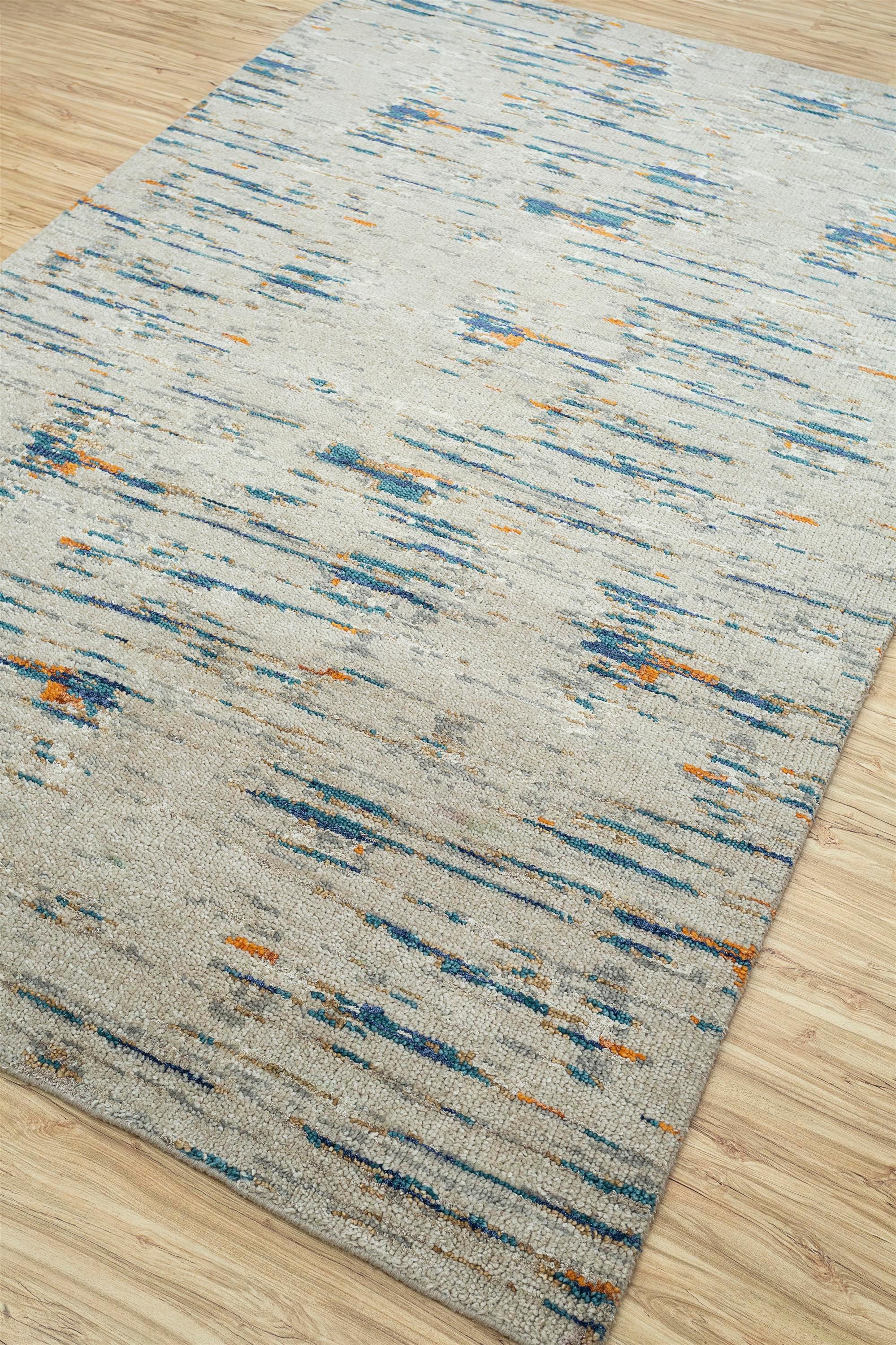 Indian Interwoven Wisdom Antique White & Shadow Teal 200X300 cm Handknotted Rug For Sale
