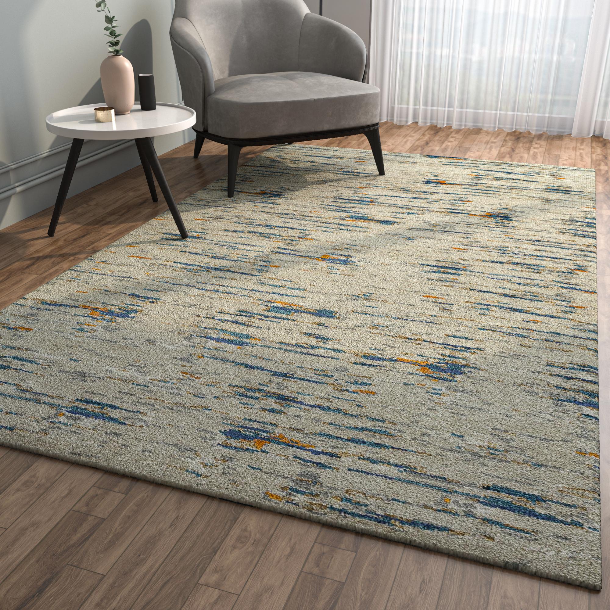 Hand-Knotted Interwoven Wisdom Antique White & Shadow Teal 200X300 cm Handknotted Rug For Sale