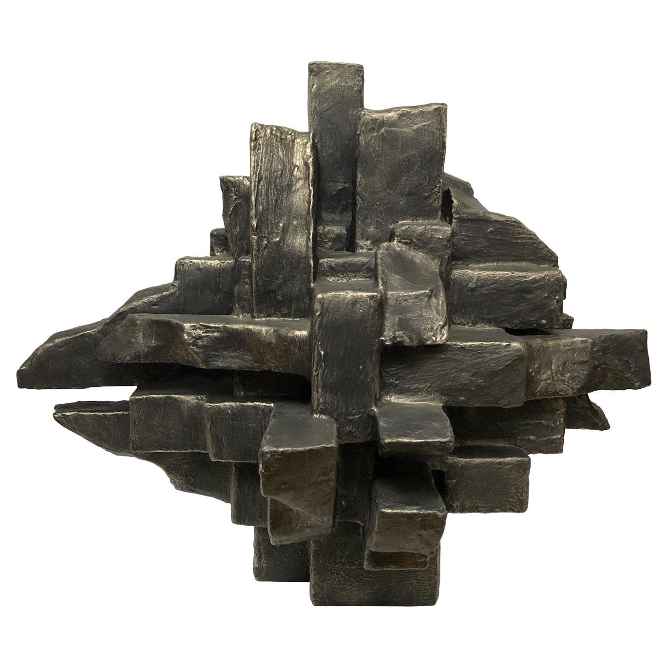 Modern Geometric Black Gold Finish Table Sculpture Dan Schneiger For Sale