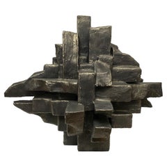 Modern Geometric Black Gold Finish Table Sculpture Dan Schneiger