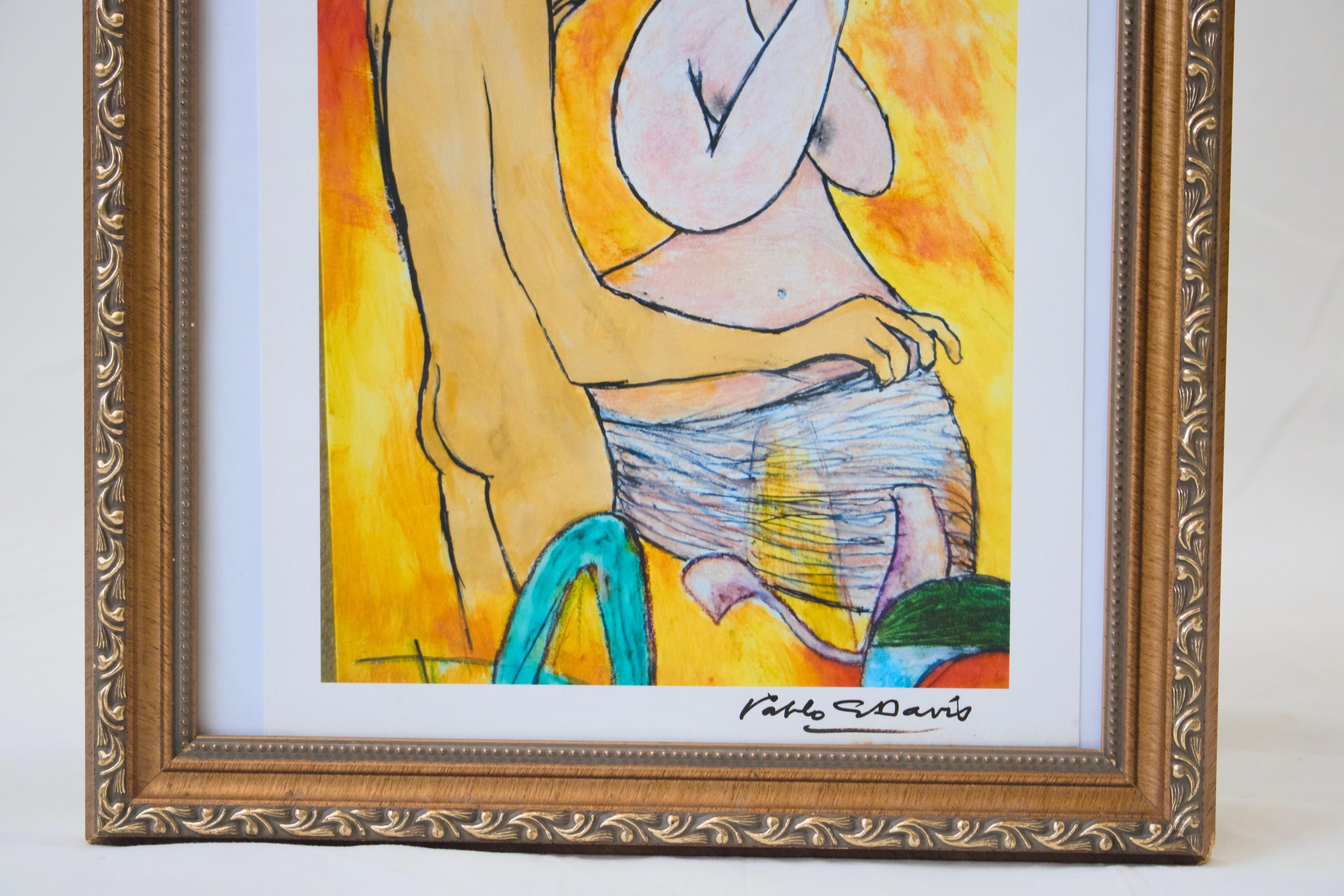 Abbraccio intimo di Pablo S. Davis, gouache incorniciata e firmata In condizioni buone in vendita a San Francisco, US