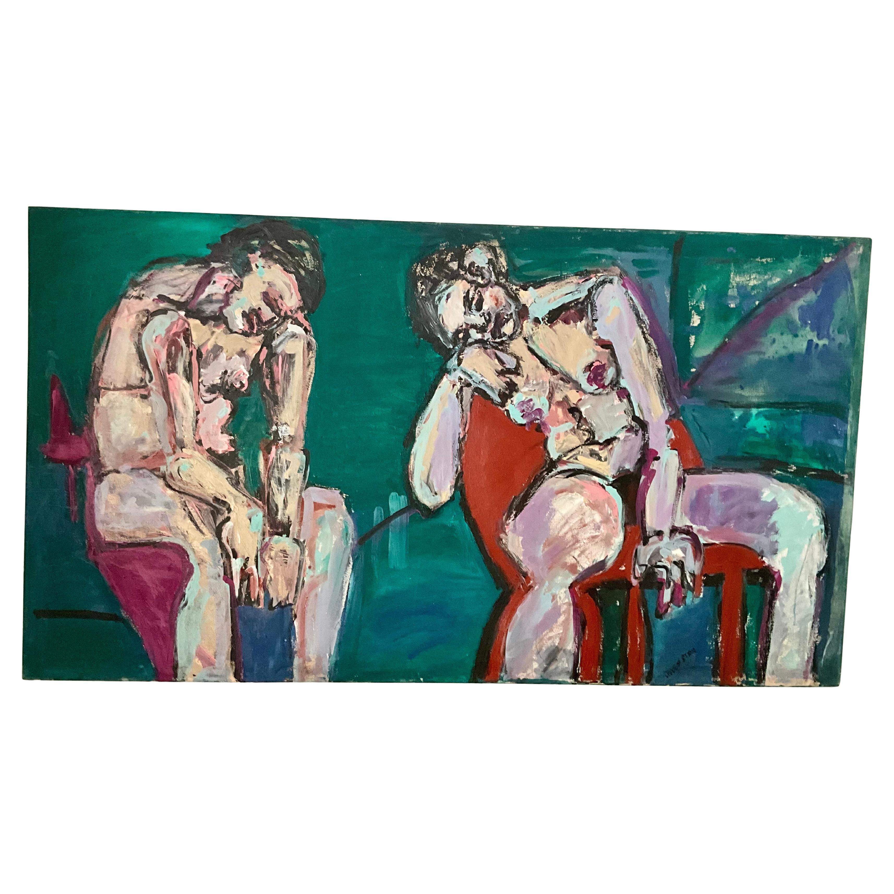 "Réflexions intimes : Une acrylique vintage sur toile d'Helen Stein"