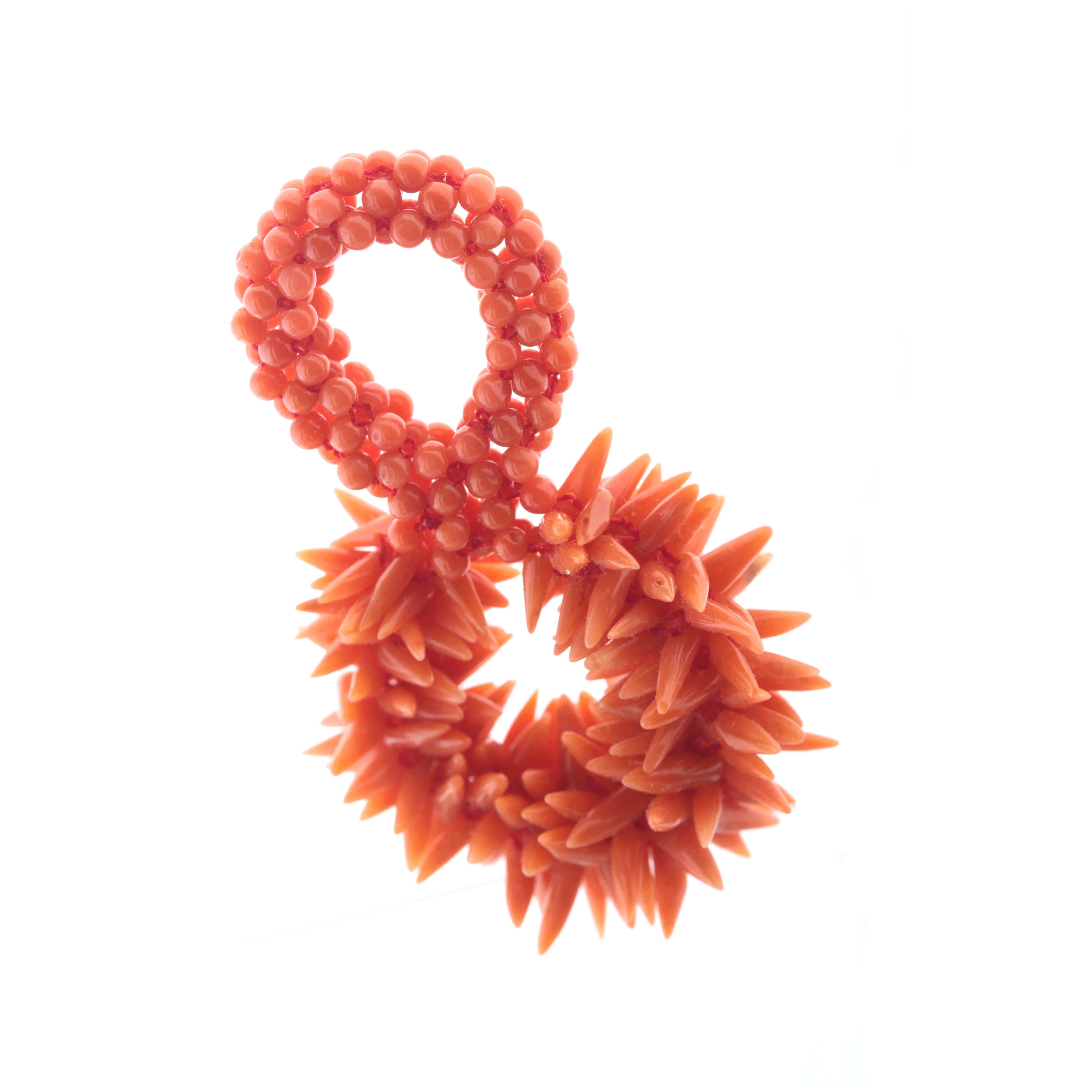 Modern Intini Carved Mediterranean Red Coral Handmade Italy Pendant Summer Necklace For Sale