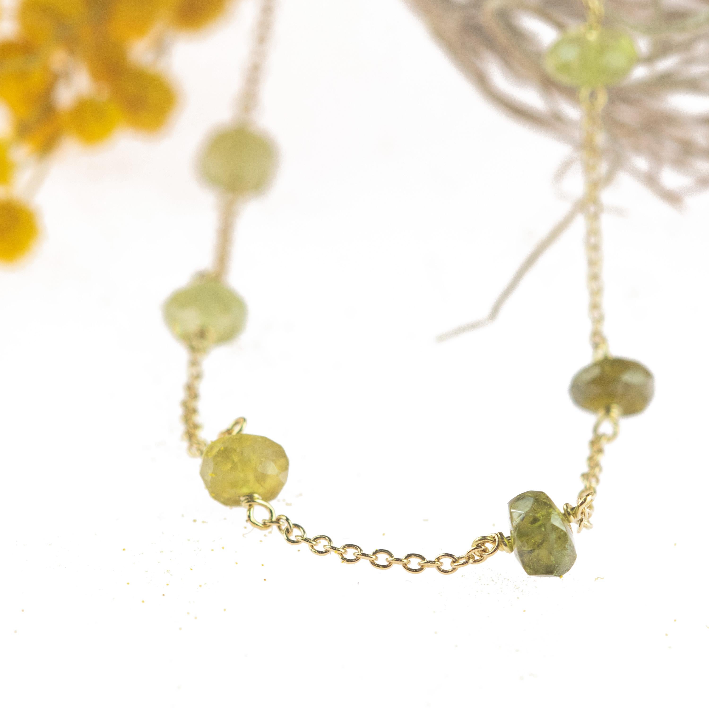 Modern Intini Jewel Gold Plate Chain Green Tourmaline Rondelle Handmade Anklet Bracelet For Sale