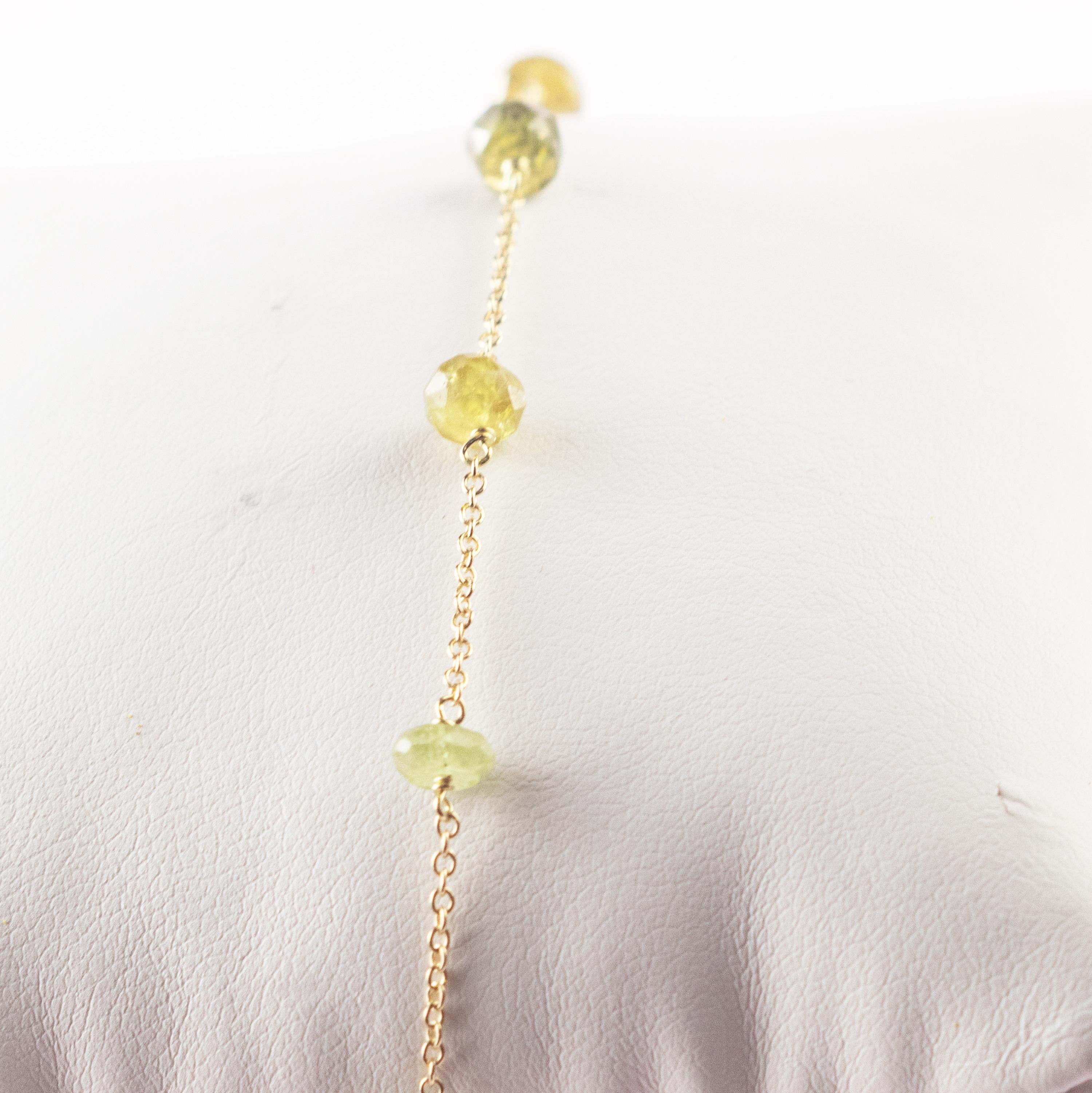 Women's or Men's Intini Jewel Gold Plate Chain Green Tourmaline Rondelle Handmade Anklet Bracelet For Sale