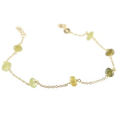 Intini Jewel Gold Plate Chain Green Tourmaline Rondelle Handmade Anklet Bracelet