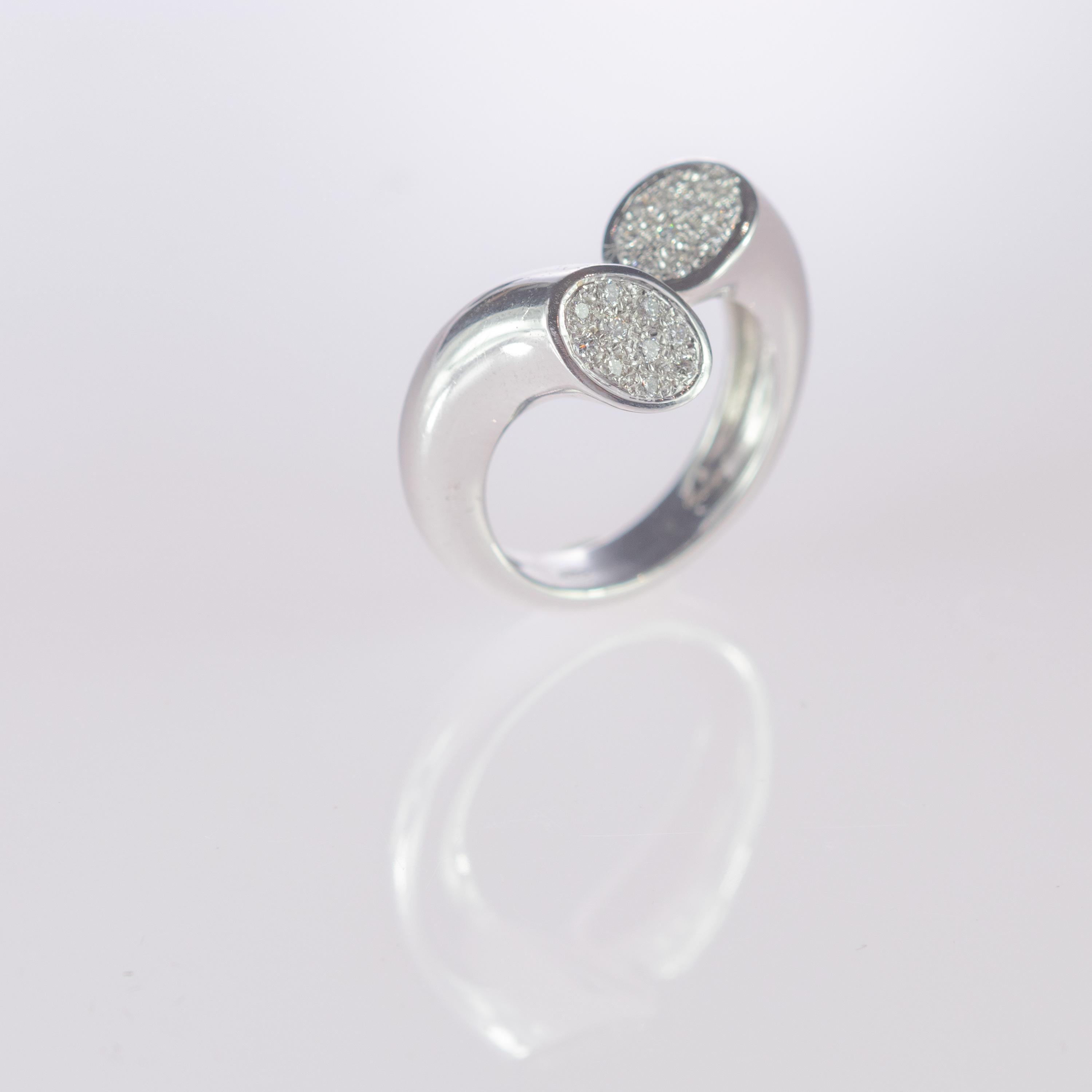 Art Nouveau Intini Jewels 0.24 Carat Diamond Round Brilliant 18 Karat White Gold Bypass Ring