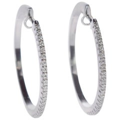 Intini Jewels 0.63 Carat Diamond 18 Karat White Gold Lever Back Hoop Earrings