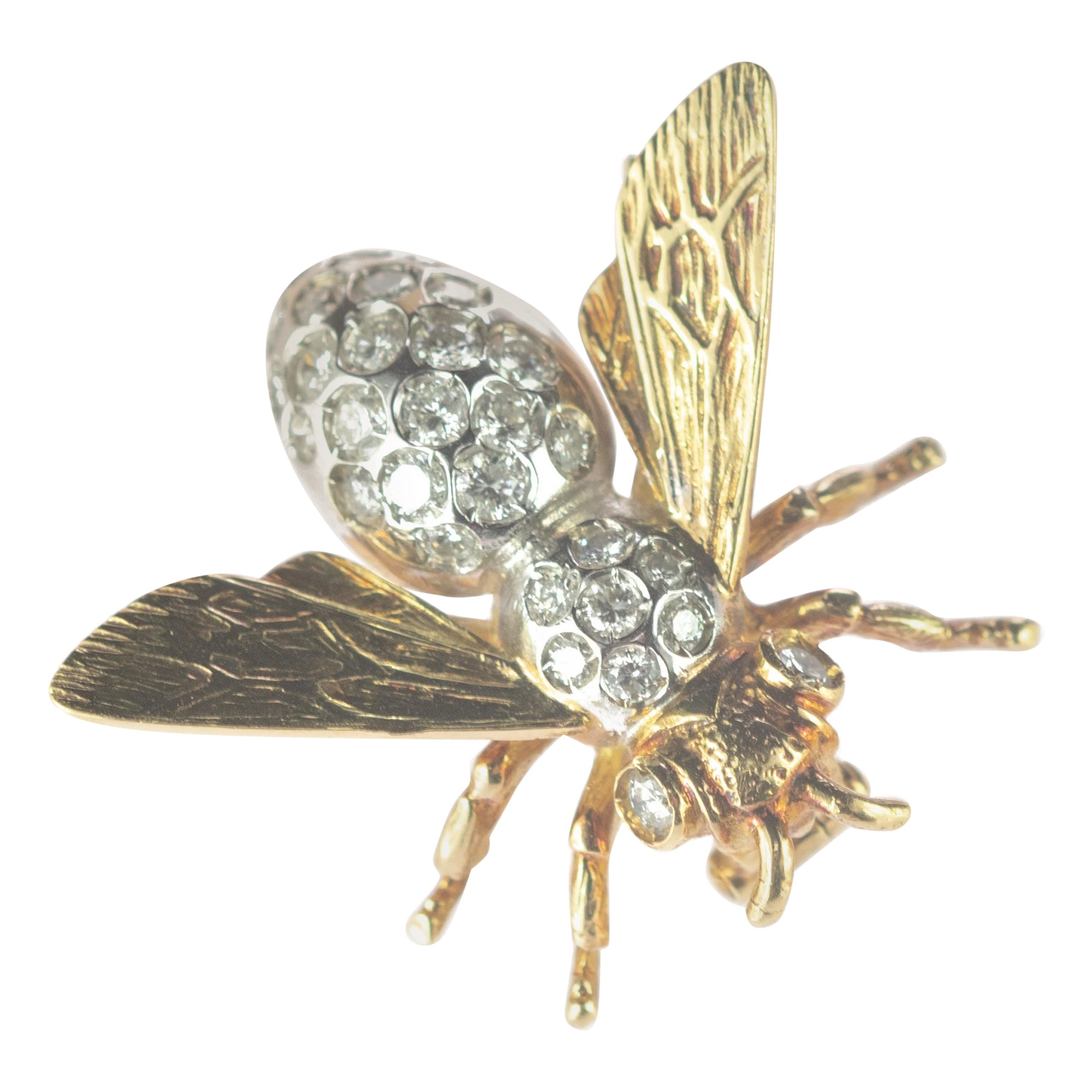 Intini Jewels 0.63 Diamond Mosquito Bee 18 Karat Gold Diamond Pin Insect Brooch
