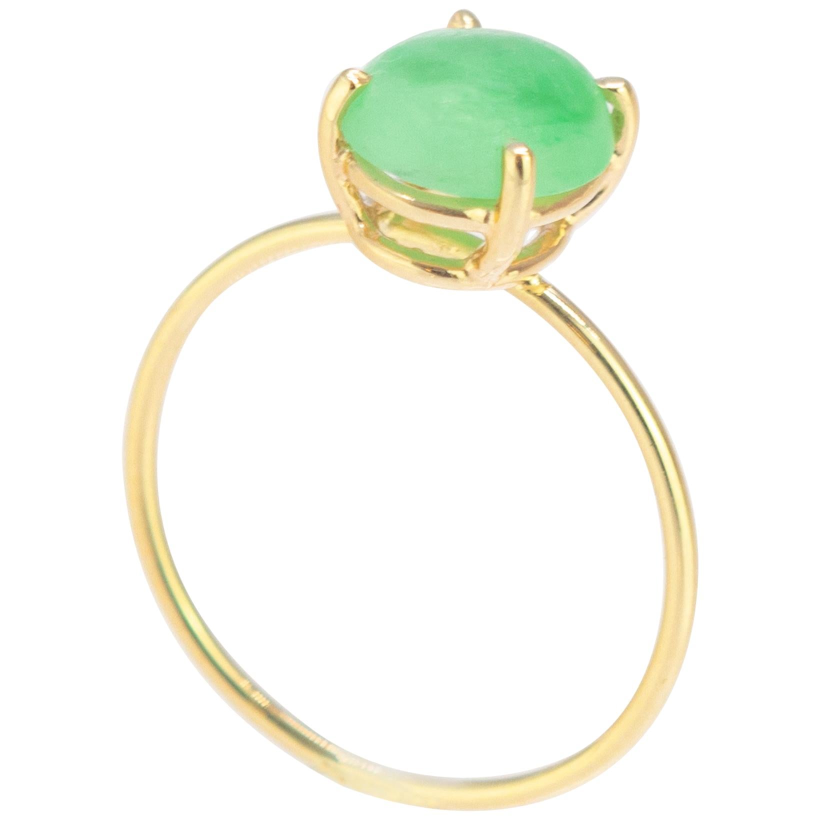 Intini Jewels 1.2 Carat Jade 18 Karat Yellow Gold Solitaire Cocktail Oval Ring For Sale