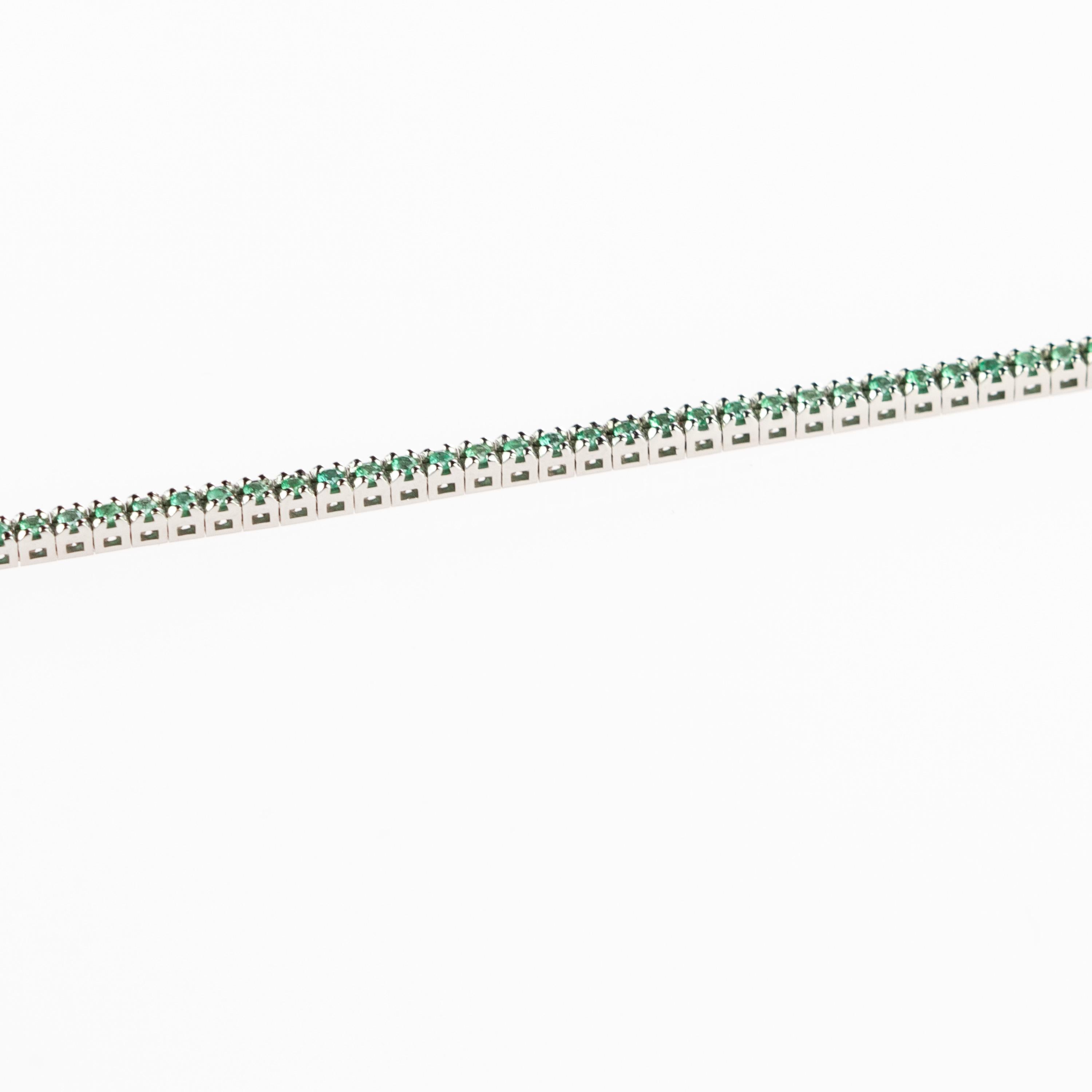 Intini Jewels 1.3 Carat Emeralds Cut 18 Carat White Gold Woven Tennis Bracelet For Sale 4