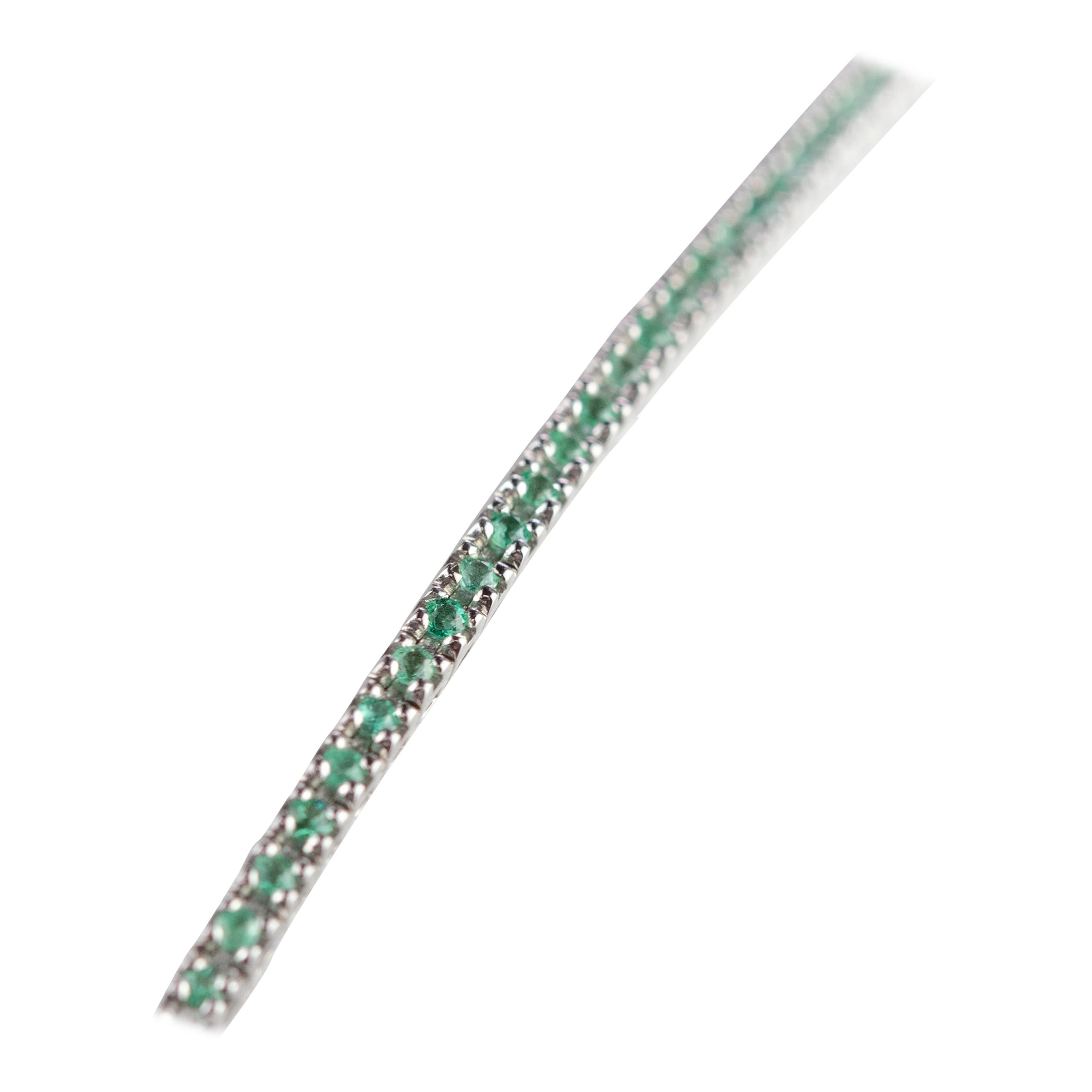 Intini Jewels 1.3 Carat Emeralds Cut 18 Carat White Gold Woven Tennis Bracelet For Sale