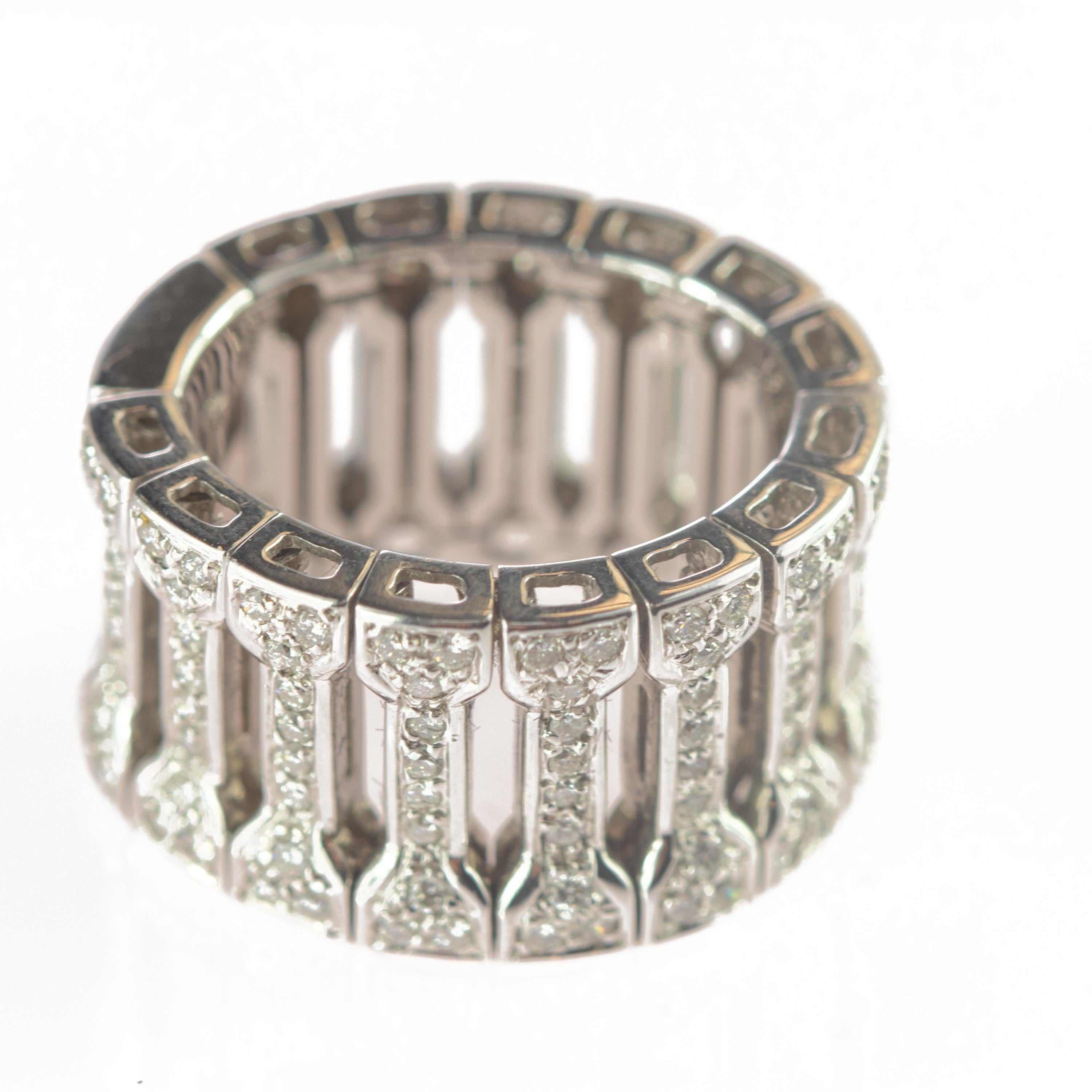 Intini Jewels 1.30 Carat Natural Diamond 18 Karat White Gold Flexible Band Ring For Sale 2