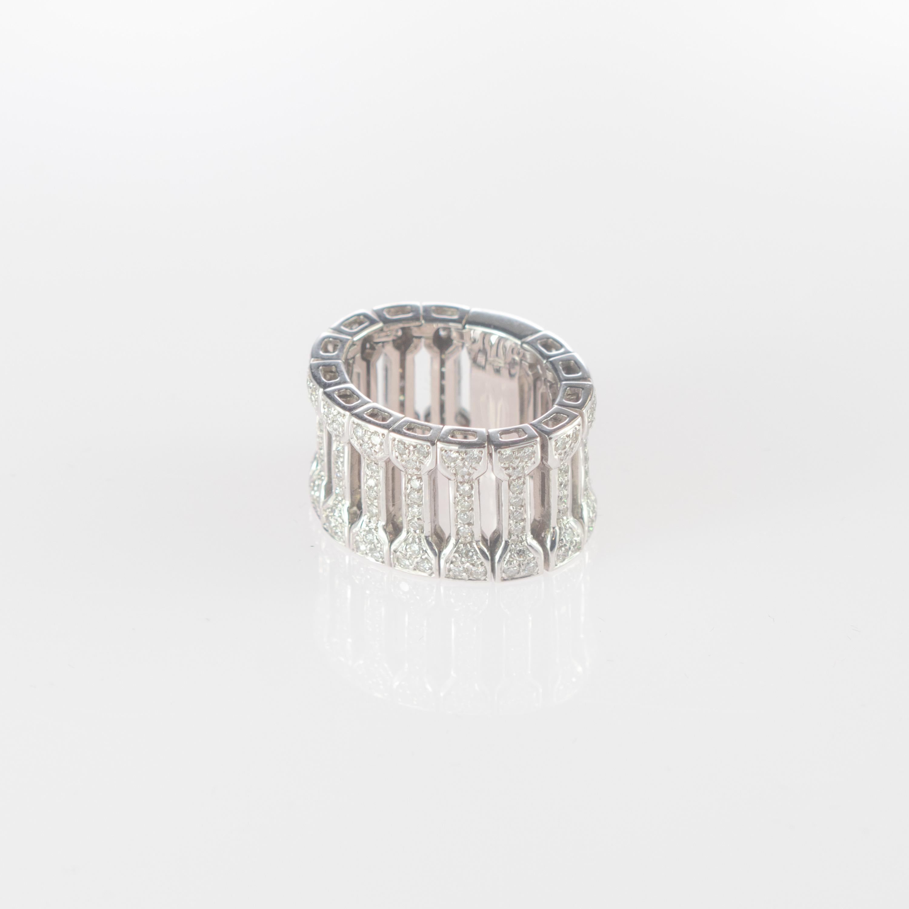 Moderne Intini Jewels, bague jonc flexible en or blanc 18 carats avec diamants naturels de 1,30 carat en vente