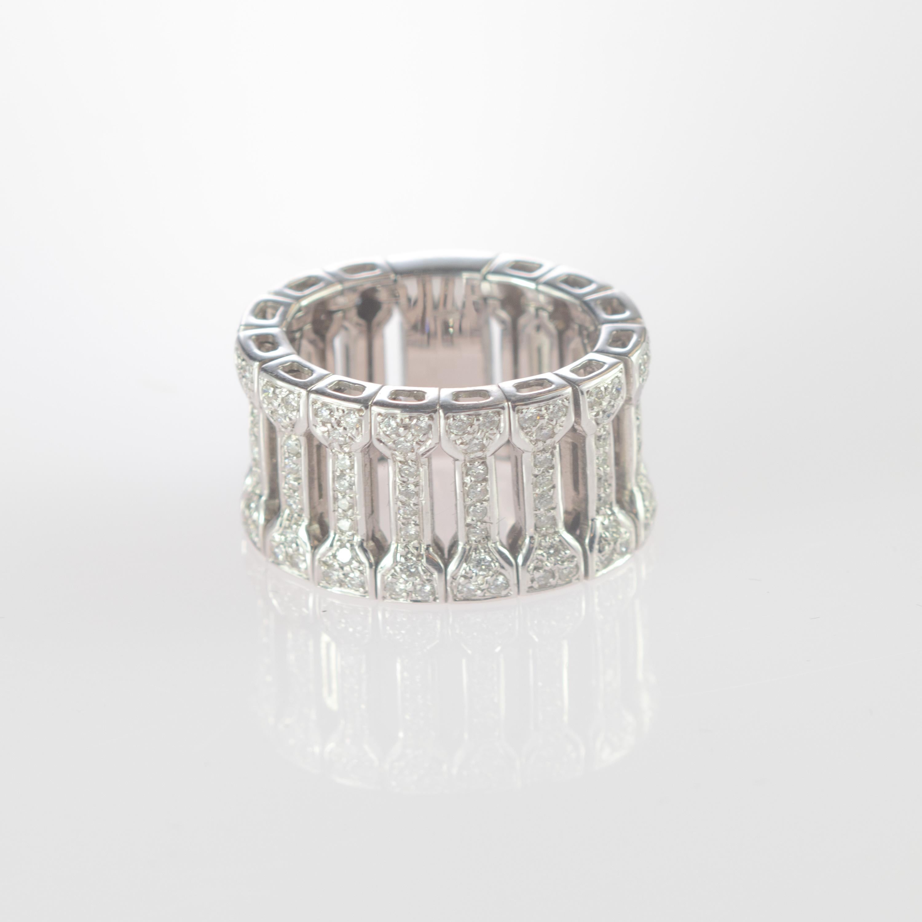 Modern Intini Jewels 1.30 Carat Natural Diamond 18 Karat White Gold Flexible Band Ring For Sale