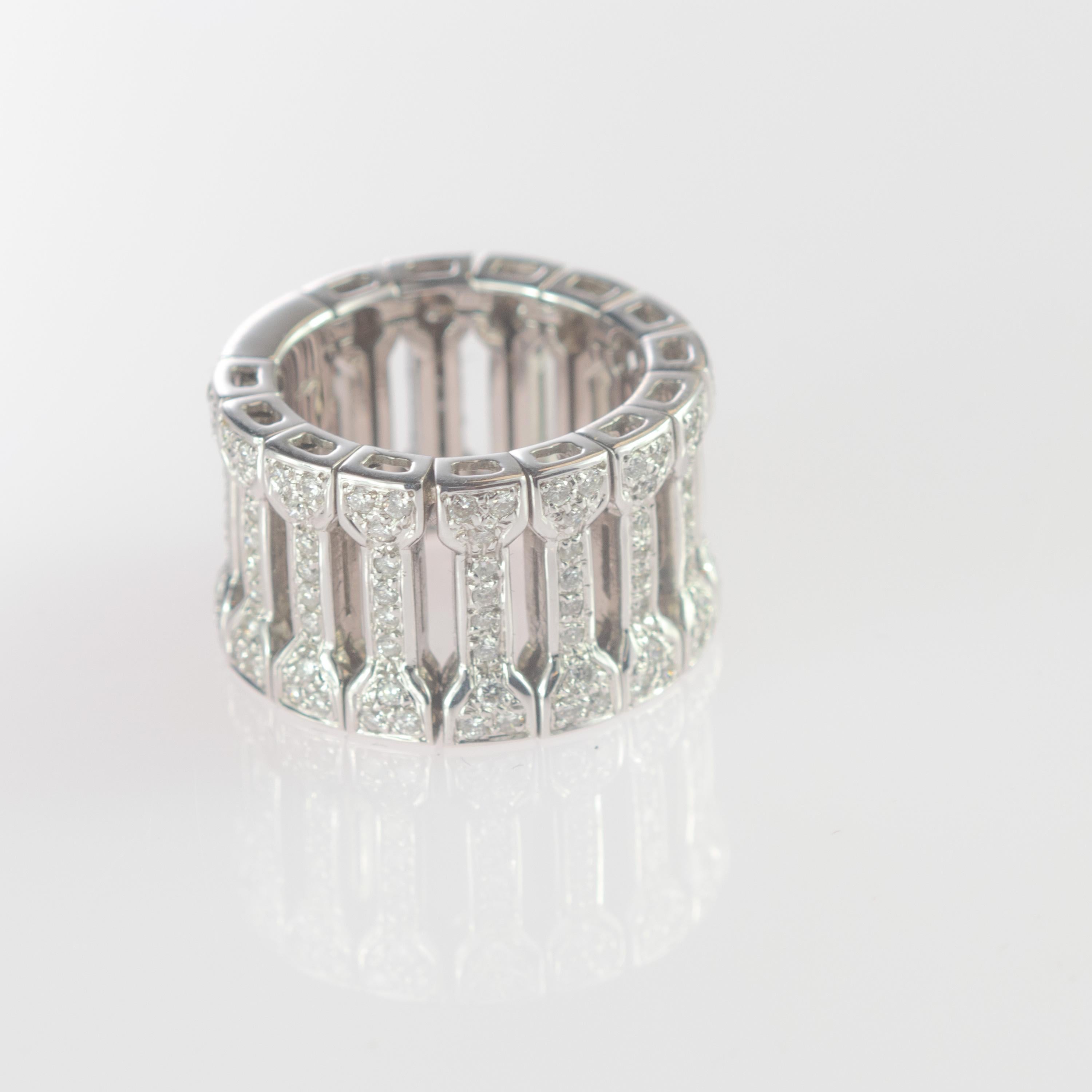 Brilliant Cut Intini Jewels 1.30 Carat Natural Diamond 18 Karat White Gold Flexible Band Ring For Sale