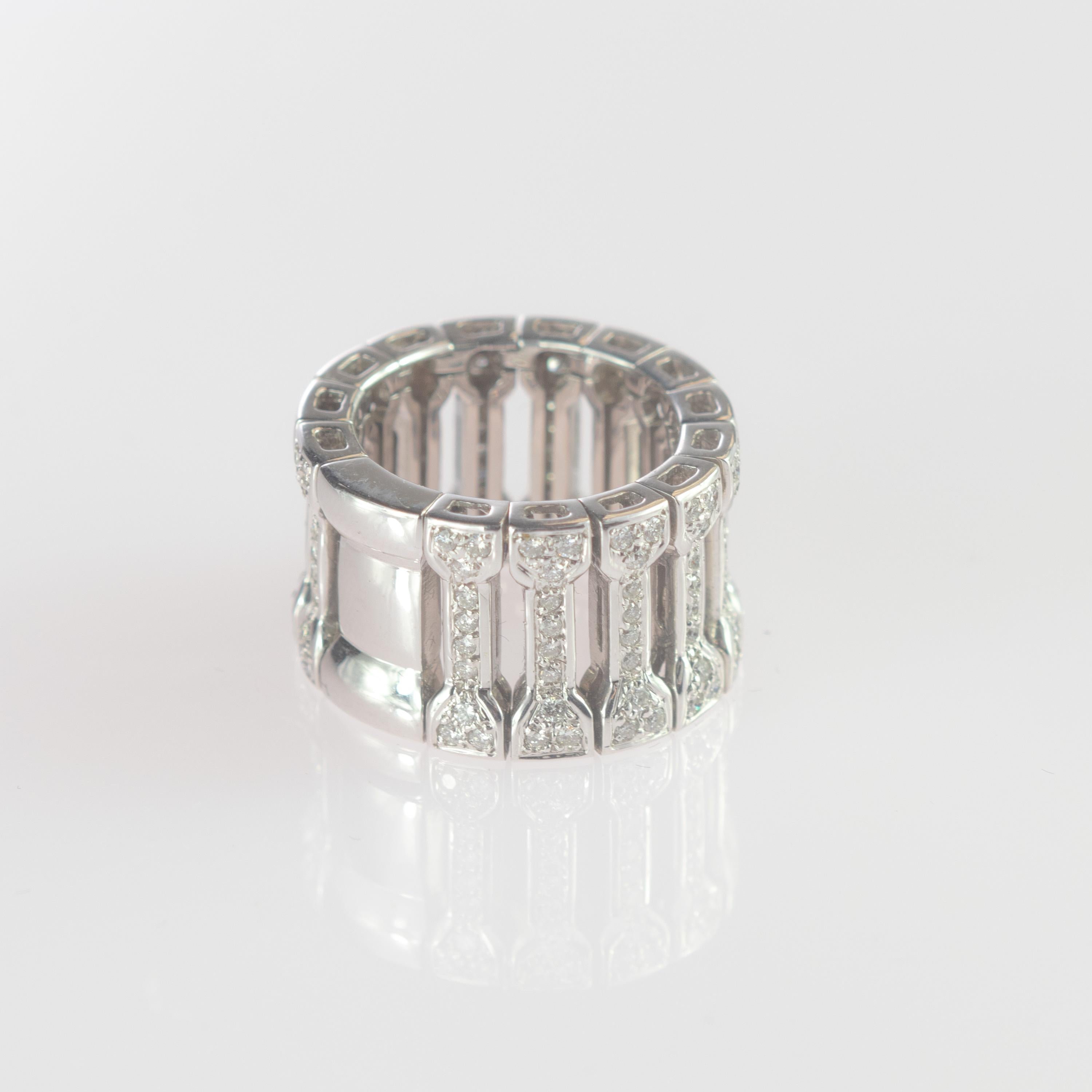 Intini Jewels, bague jonc flexible en or blanc 18 carats avec diamants naturels de 1,30 carat en vente 1