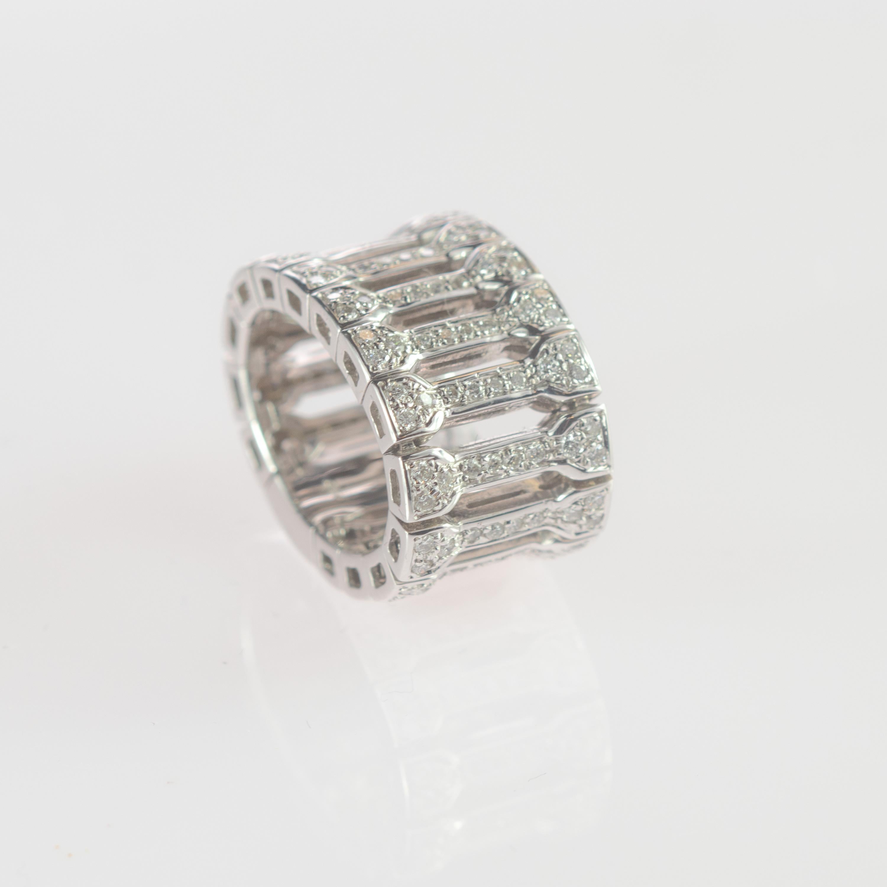Women's or Men's Intini Jewels 1.30 Carat Natural Diamond 18 Karat White Gold Flexible Band Ring For Sale