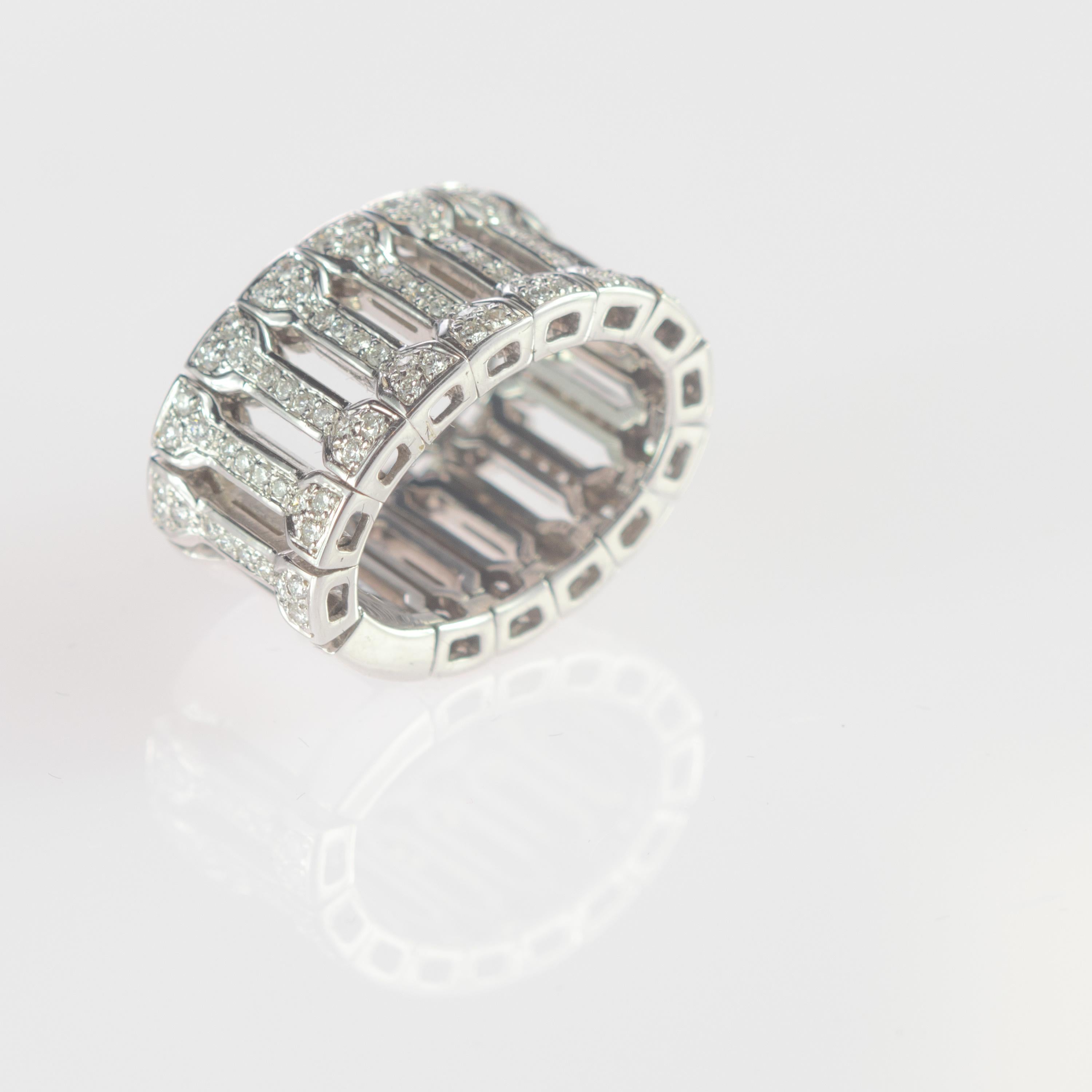 Intini Jewels 1.30 Carat Natural Diamond 18 Karat White Gold Flexible Band Ring For Sale 1