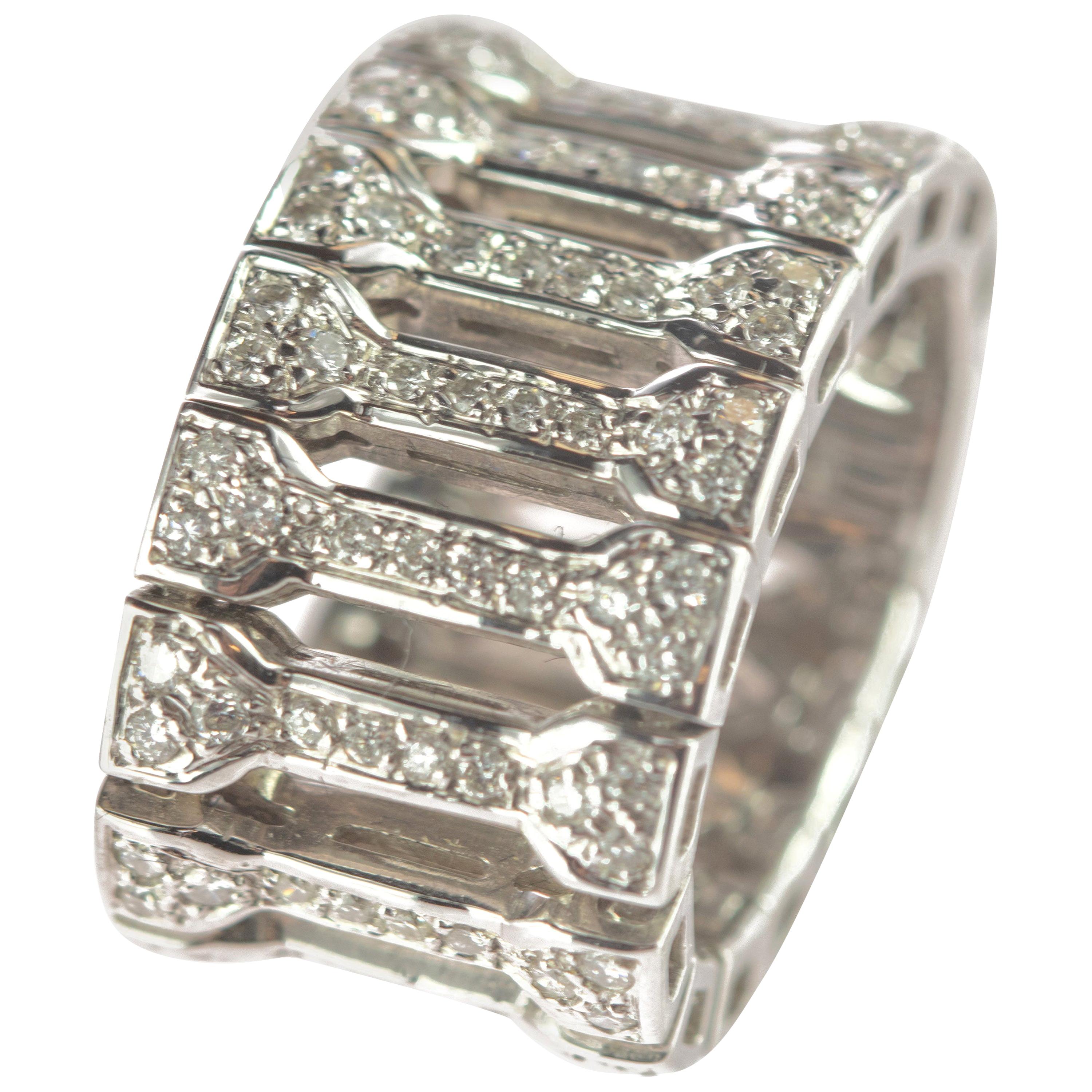 Intini Jewels 1.30 Carat Natural Diamond 18 Karat White Gold Flexible Band Ring For Sale
